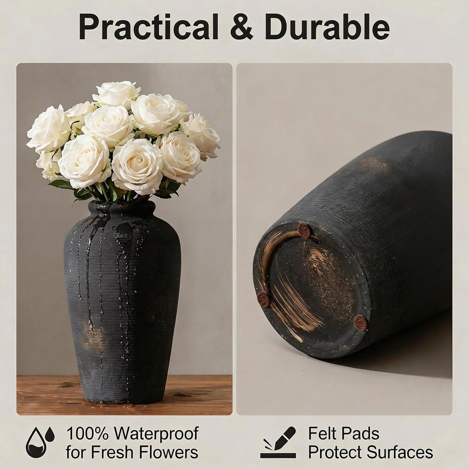 10.8 Inch Tall Vintage Ceramic Flower Vase,Rustic Farmhouse vase for Home Decor,Distressed Decorative Terracotta Vase for Table Entryway Mantel Centerpiece Bookshelf Living Room Bedroom (101-bronze)