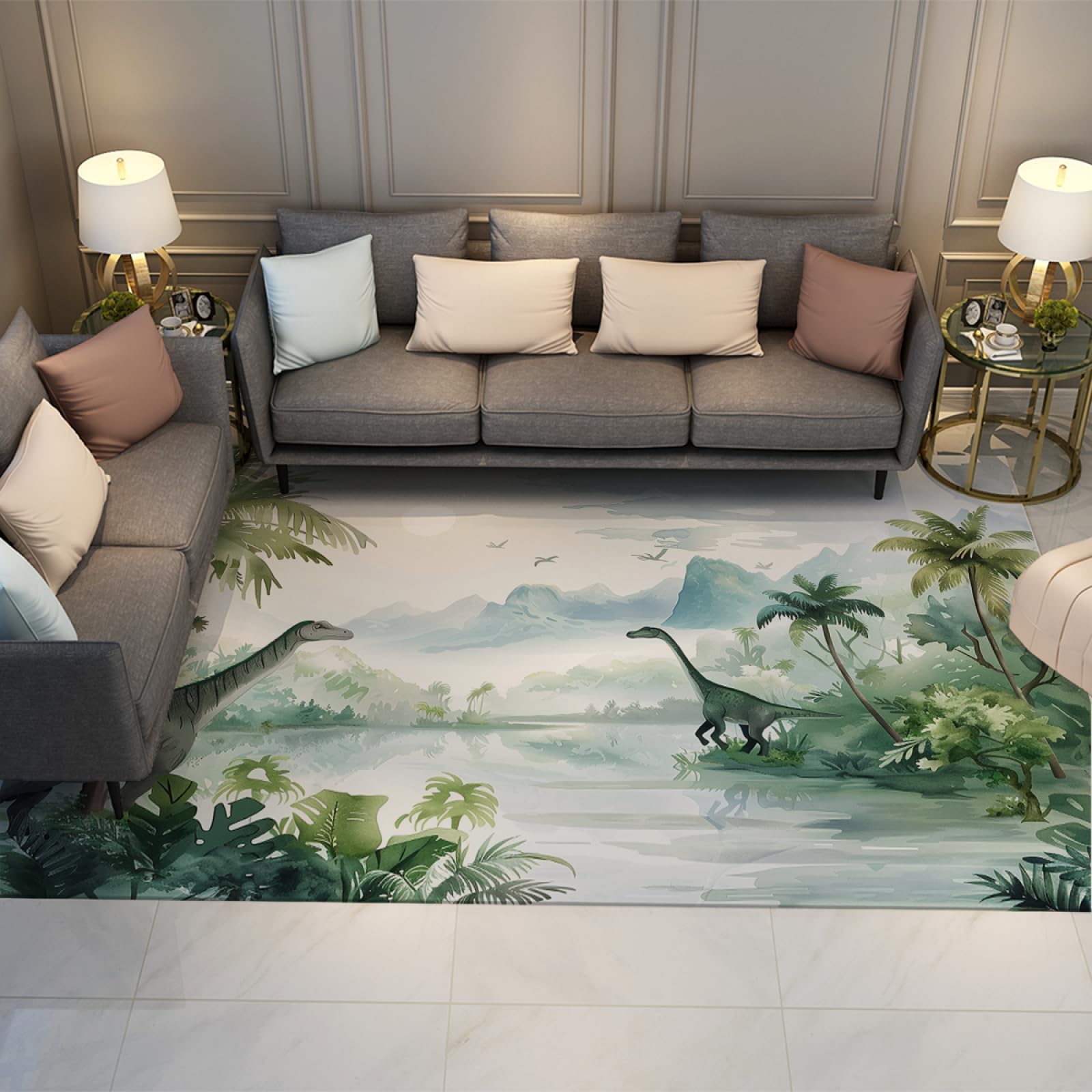 Tapis de sol dinosaure 120x240cm grand format imprimé cartoon avec envers antidérapant