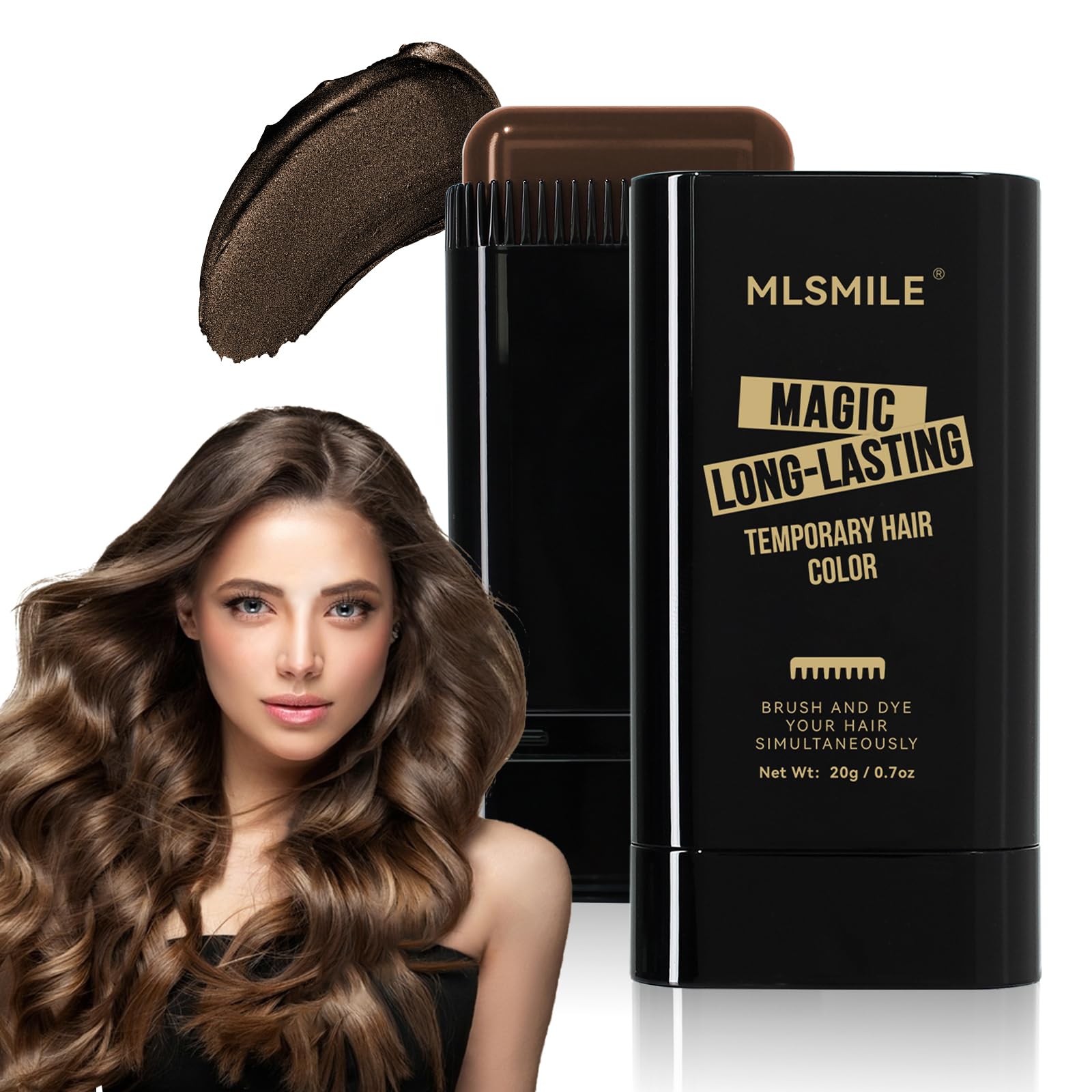 1Pack 2-in-1 Hair Dye Comb Stick, Brown Color Grey Hair Concealer | Instant Dyeing, Long-Lasting Waterproof, Sweat-Proof, Quick Root Touch-Up, Travel-Friendly Dye Pen for Women & Men