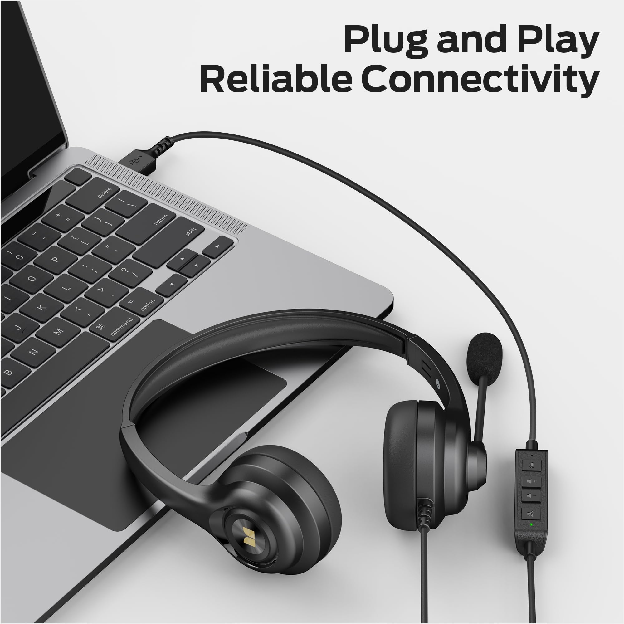 Monster Voicelink 100 - Auriculares con cable para PC/portátil, auriculares con cable con micrófono con cancelación de ruido, conexión USB Plug and Play, control de llamadas, uso de auriculares de