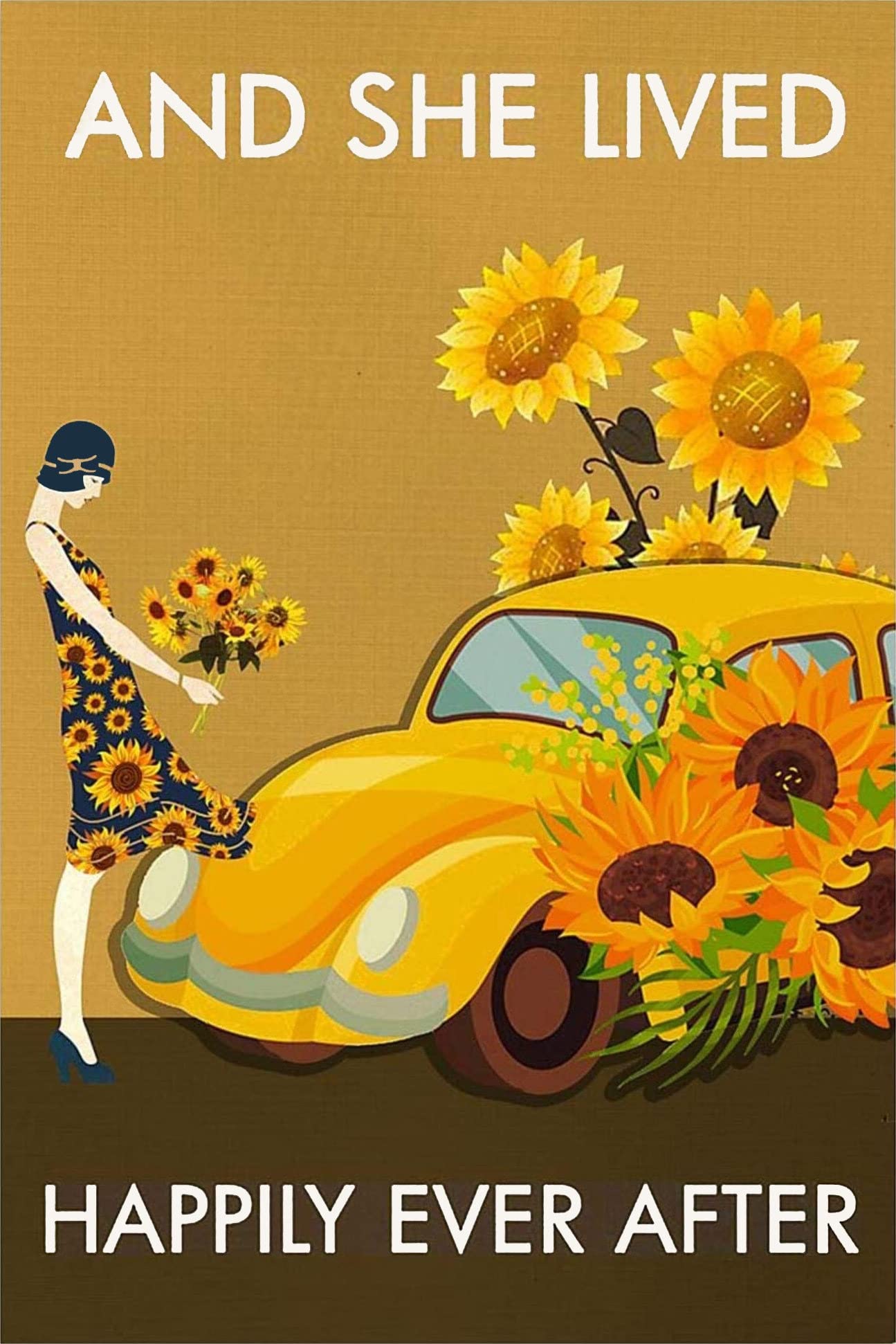 Bioprocess Girls She Lived Happily Ever After Sunflower Summer With Sunflower Decor Poster Wall Art Tin Sign Decor Metal Sign Poster 8X12 Inches