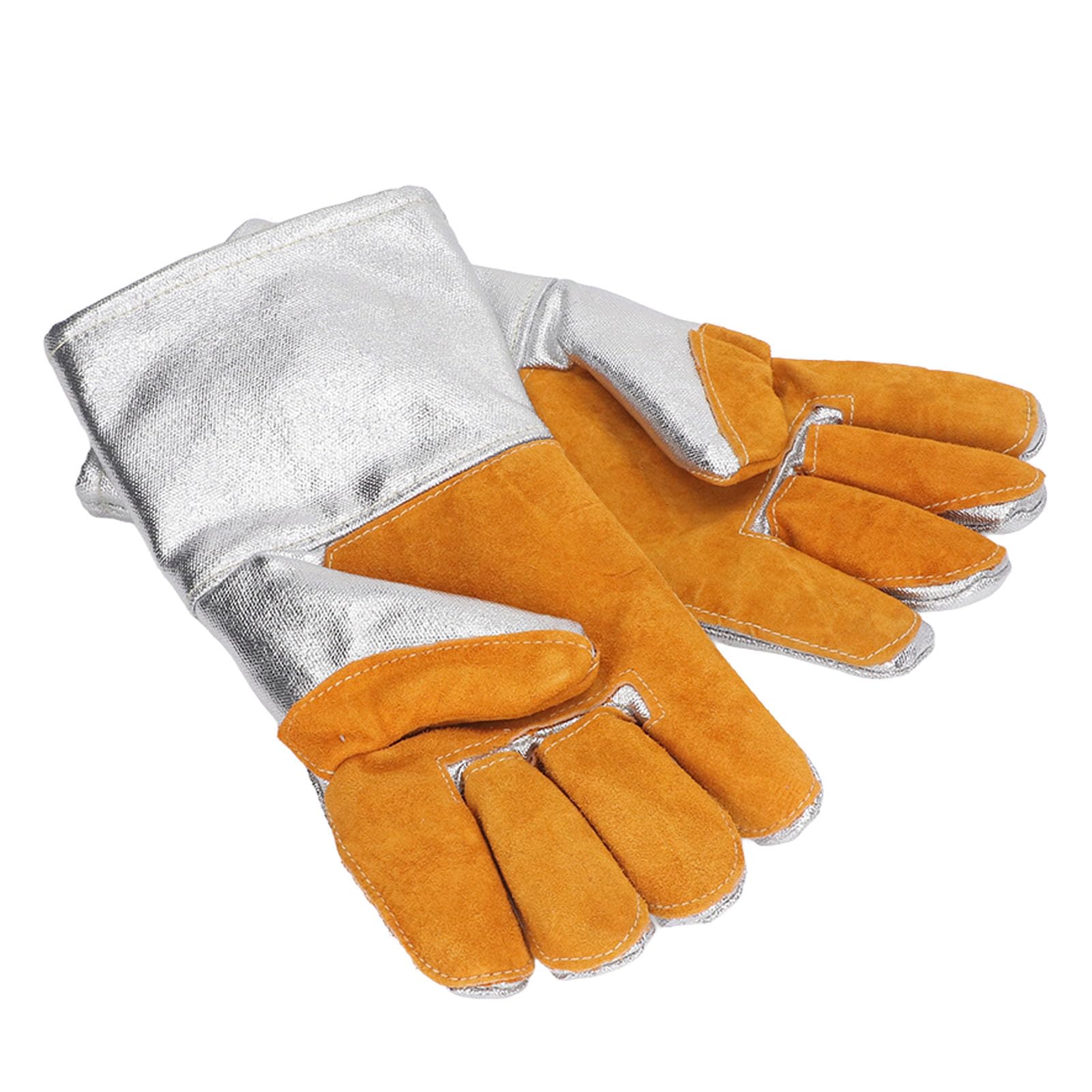 1 Pair Cowhide Welding Gloves Heat Proof Fireproof Hard Wearing Foil Gloves High Temperature Gloves Aluminum for Industrial Kitchen