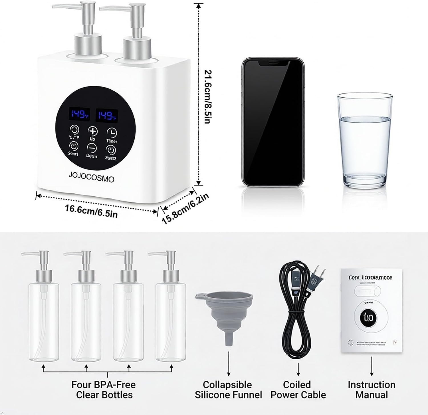 Massage Oil Warmer – Professional Body Liquid Warmer, 86-149°F Digital Temp Control & Timer, Fast Heating Lotion & Shampoo Heater for Salon Spa Home (White)