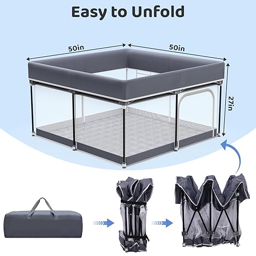 Miniatura 2 de Corralito plegable para bebés con alfombra, corralito de 50 x 50 pulgadas para bebés y niños pequeños, corralito para bebé con puerta, transpirable,