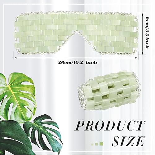Miniatura 8 de Hercicy 2 piezas de Jade máscara de ojos de jade verde piedra facial máscara de enfriamiento para aliviar la hinchazón, masaje facial, relajar los