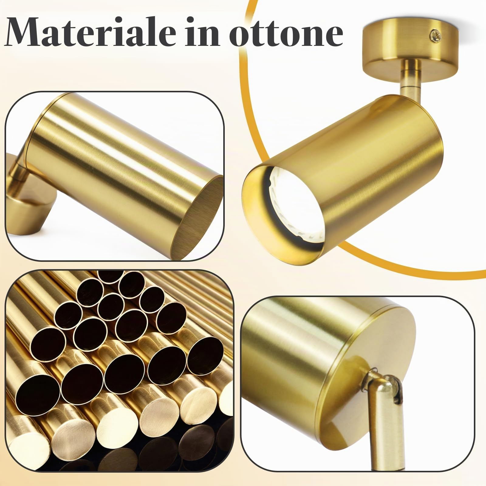 ZMH 2x Faretto LED in ottone con rotazione a 360° lampada da soffitto, | utilizzabile come lampada da lettura e da parete, attacco GU10 (lampadina non inclusa)