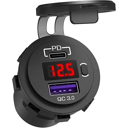 12V USB C Car Charger Socket, Ouffun Dual PD & QC 3.0 Ports 12V USB Car Outlet Adapter with Button Switch, lPhone Fast Charger with 23.7 Inches Wire for Car Boat Marine Bus Golf Cart RV Motorcycle