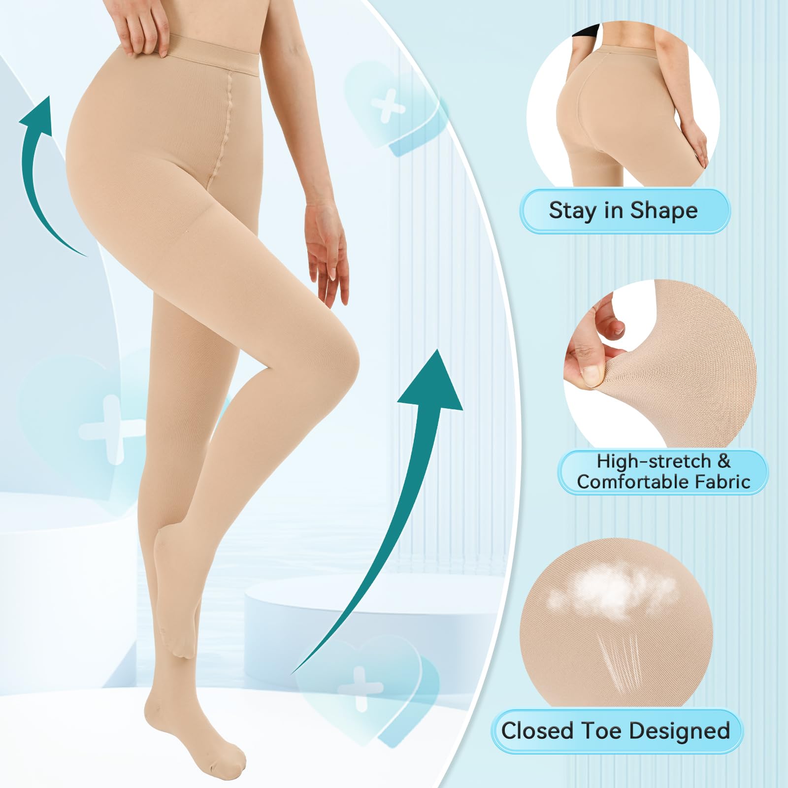 Medias de compresión para mujeres y hombres, medias de compresión médica, 15-20 mmHg graduadas de compresión, Beige, X-Large