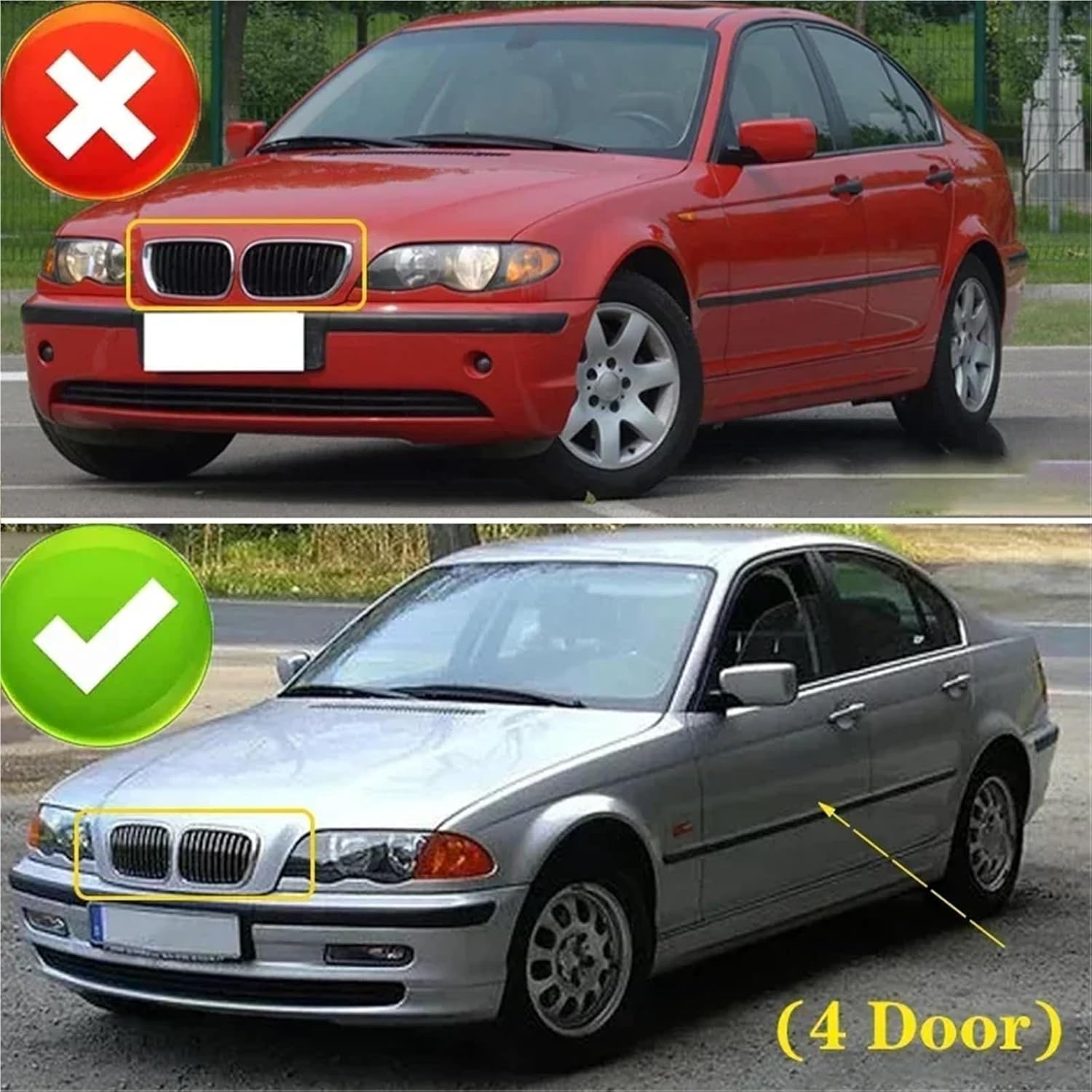 Compatible with BMW 3-Series E46 1998-2001 2/4 Doors Car Front Kidney Grill 318i 320i 325i 330i Gloss Black Racing Grille Accessories(2 Door Gloss Black)