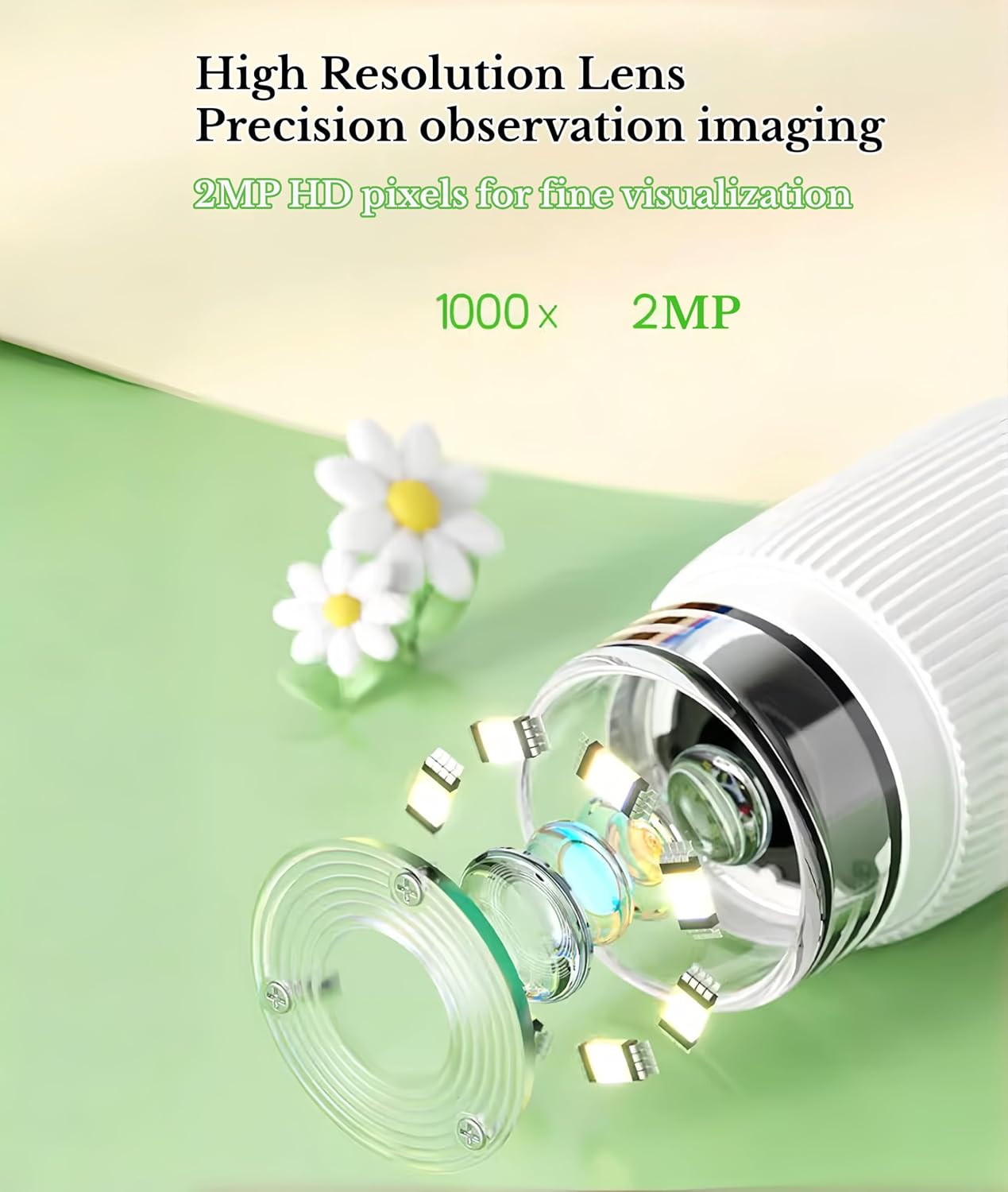 1000X Portable Digital Microscope, 2MP Macro Handheld Microscope 2.0 Inch IPS Color Screen with 8 LED Lights, Mini Microscope, One Click Photo & Video (White)