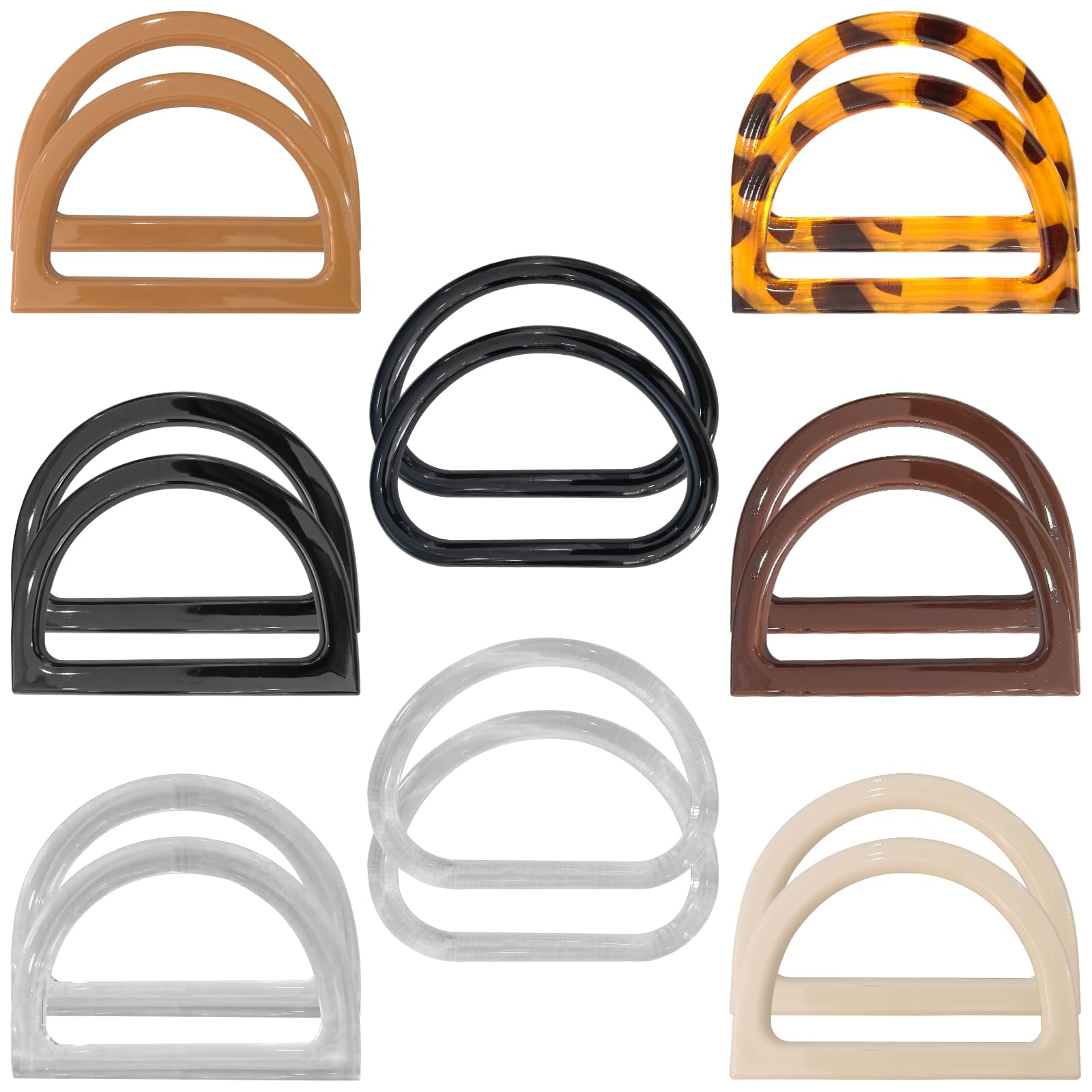 16 Pack D Shape Purse Handles Replacement Set - 6 Styles & 2 Rounded Options, Durable Resin for Handbags, Totes, DIY Crafts | Perfect Fit for Women, Designers & Crafters-image-35