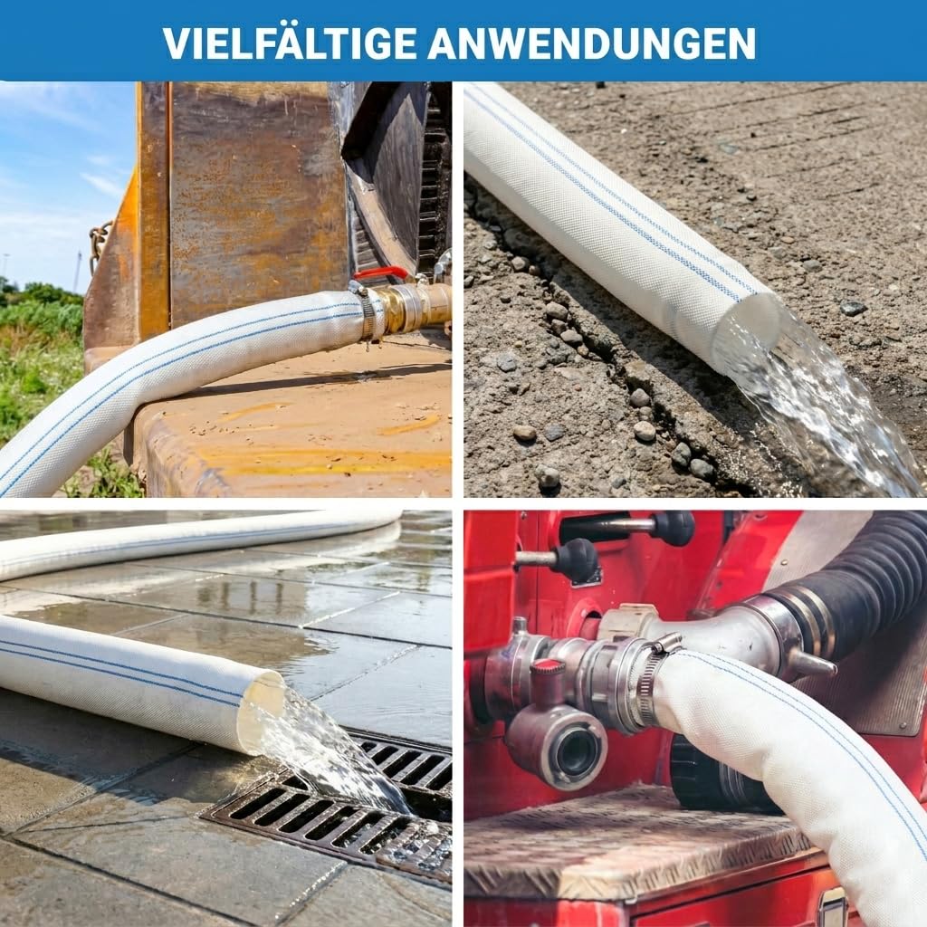 Gewebeschlauch Flachschlauch 38 mm x 20 m, Pumpenschlauch mit Schlauchschellen, Abwasserschlauch Industrieschlauch Ablaufschlauch für Schwimmbecken Filter Teich Garten Tauchpumpen
