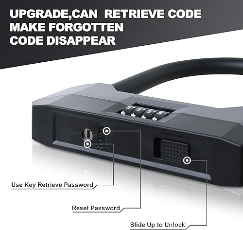 Miniatura 4 de Candados de bicicleta resistentes antirrobo, combo de bloqueo en U para bicicleta con 2 llaves, grillete de 0.71 pulgadas, cerradura de bicicleta de