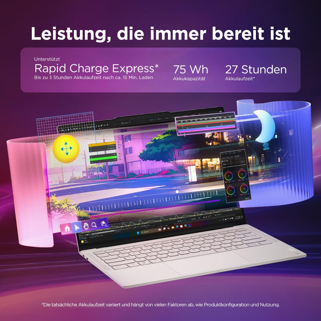 Lenovo Yoga Slim 7 Ultra Aura Edition Laptop | 14"2.8K WUXGA OLED Touch Display | Intel Core Ultra 7 355 | 32GB RAM | 1TB SSD | Intel ARC Grafik | Windows 11 | QWERTZ | Seashell |3 Monate Premium Care