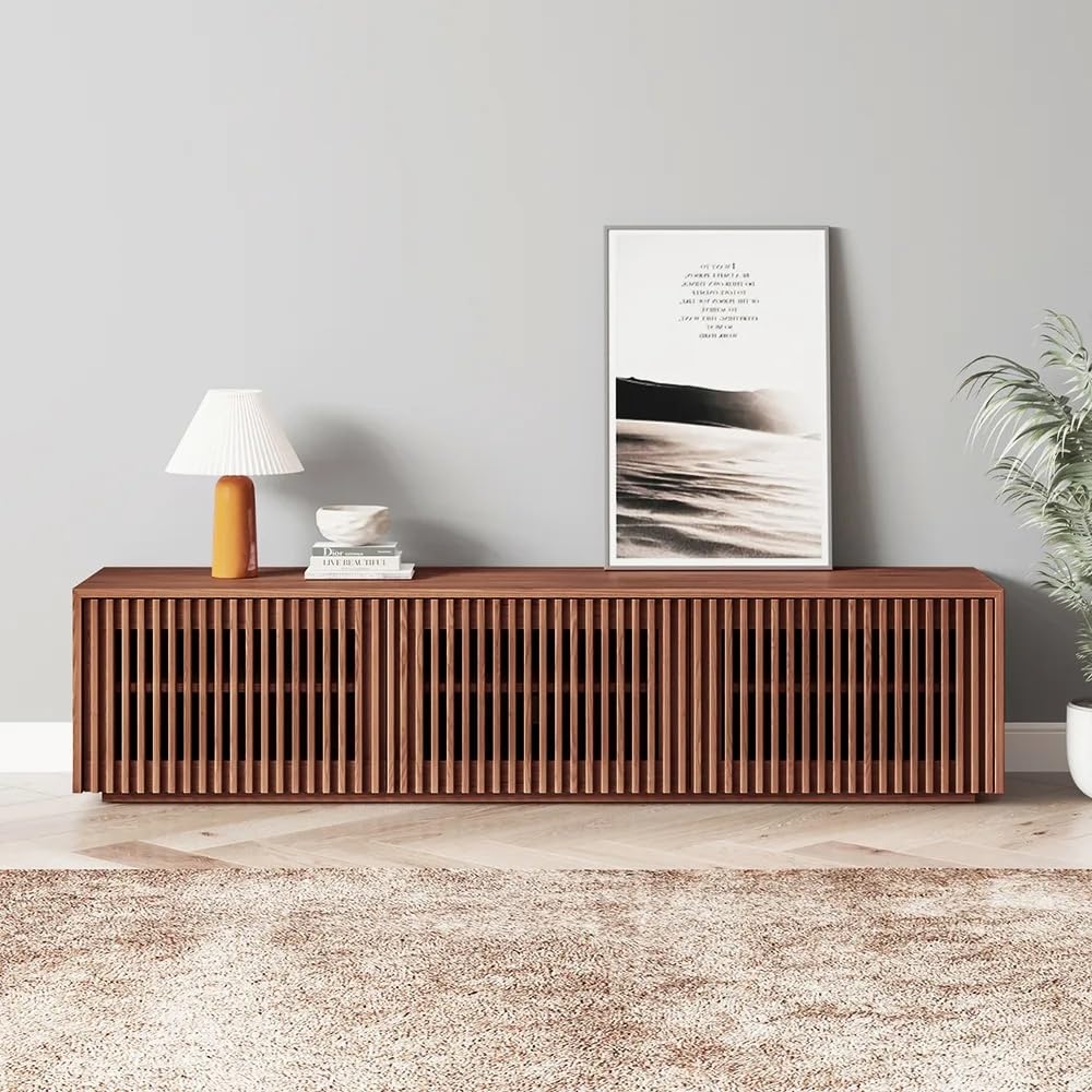 PAPA JET TV Stand with Slatted Front Doors, Walnut Brown, Eco-Safe EO Panels, 180 cm, Fits up to 75" TVs-image-37