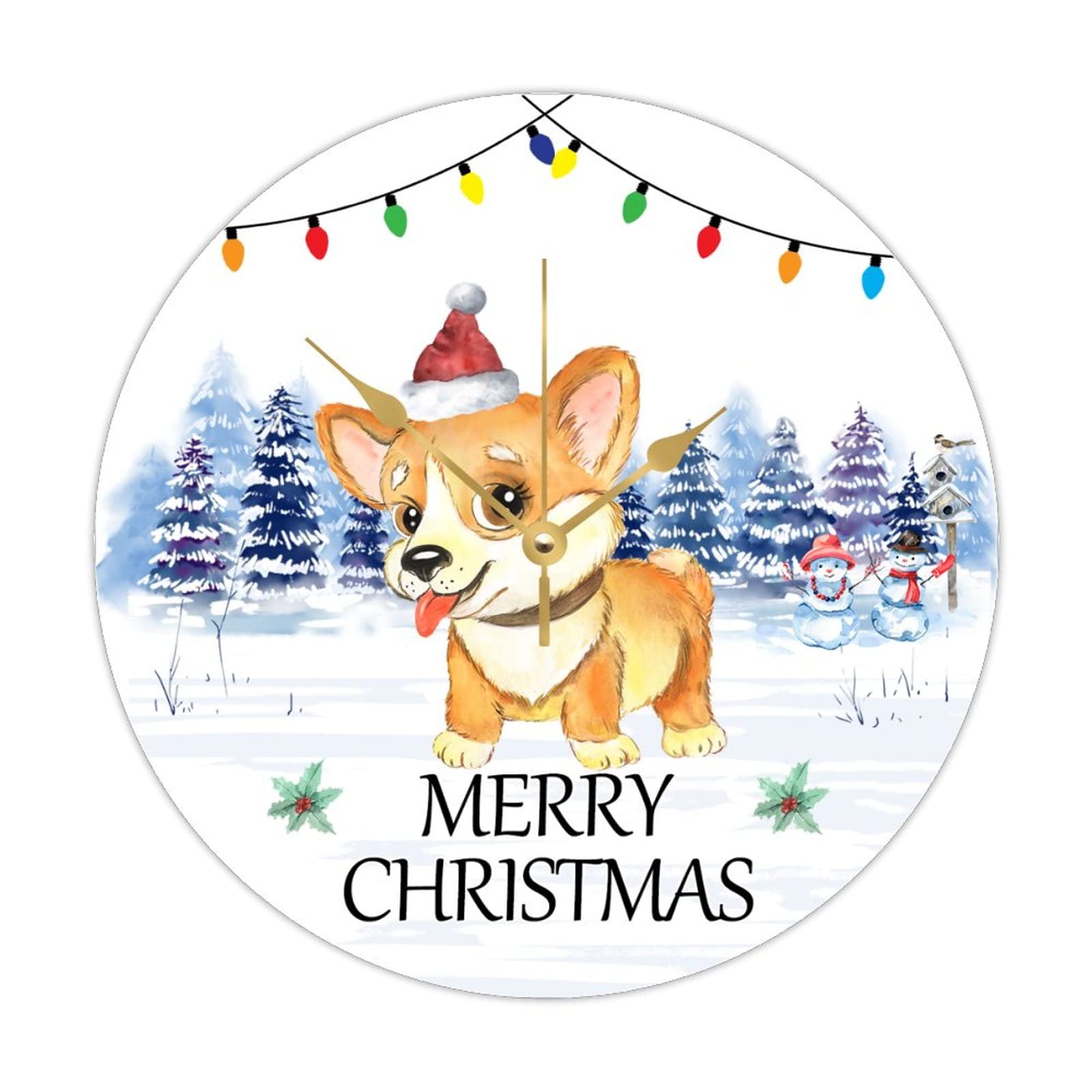 Horloge Ronde en Bois Merry Christmas Décoration Murale Chien 38cm