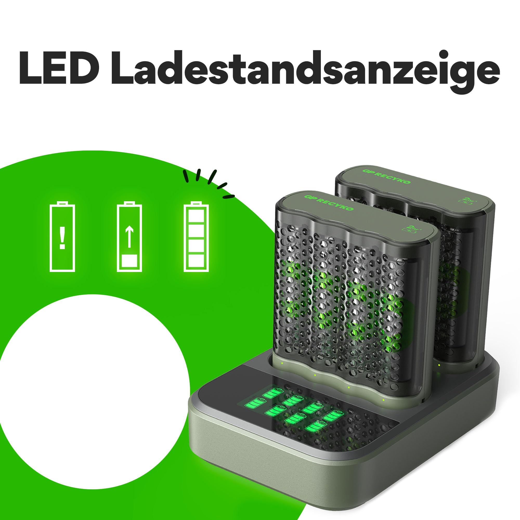 GP ReCyko - Base de Carga USB con 2 Pilas USB GP M452, Incluye 8 Pilas ReCyko AA de 2600 mAh, Cargador AA AAA con Indicadores LED y Base