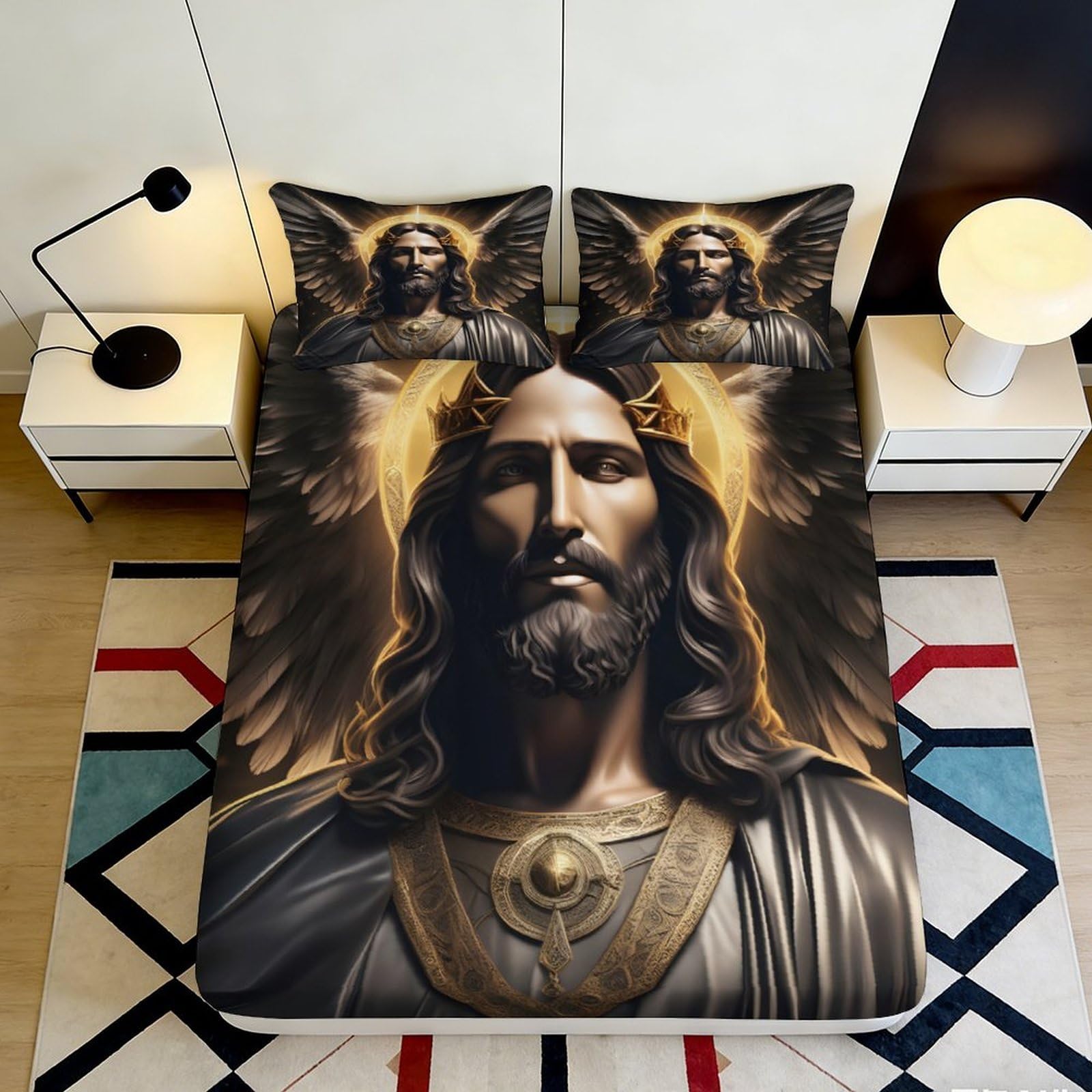 Kzqnxhjprl Style-9 3D Printed Angel Wings Fitted Sheet Microfiber Soft Gold Halo Bed Cover For Bedroom Dorm Mattress Protection Decor 90X200x25cm
