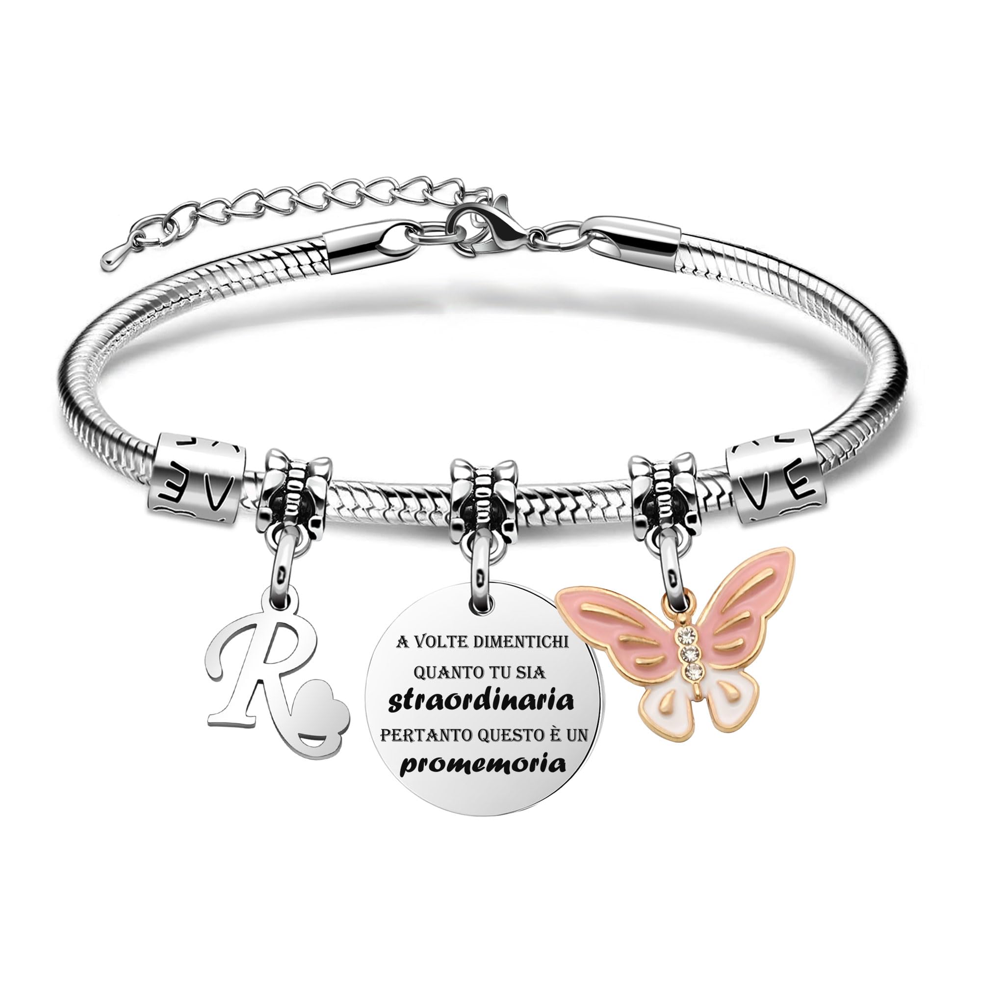 SAMORION A Volte Dimenticati quanto tu sia straordinaria pertanto questo è un promemoria-Moda Rosa Farfalla Ciondolo Lettere Iniziali Braccialetti Regalo Ispiratore Per le Donne Ragazze Nipote