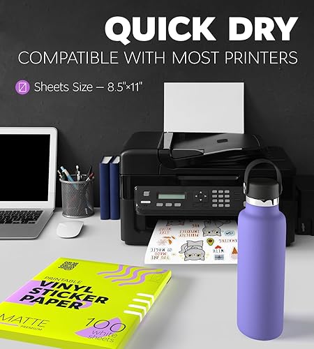 Vista 21 de Papel adhesivo de vinilo imprimible de alta calidad para impresora de inyección de tinta y láser, 20 papel adhesivo blanco mate impermeable, papel