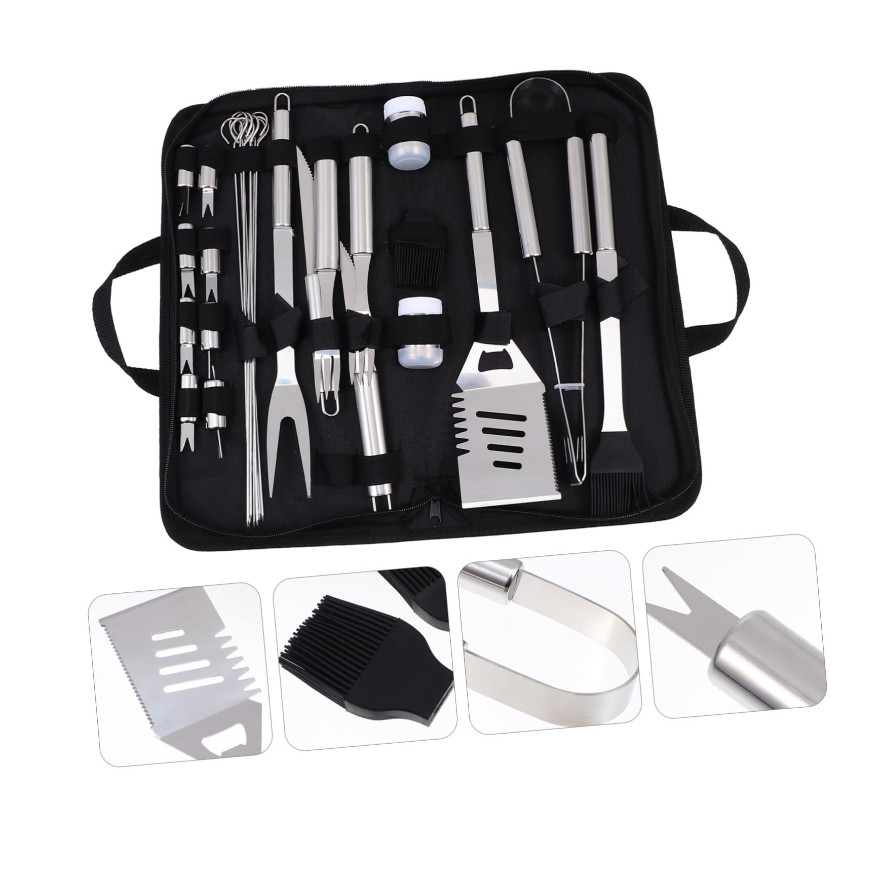 SUPVOX Utensili barbecue portatile in metallo per grigliata all'esterno con borsa oxford accessori per barbecue pinze e forchette resistenti per esterno e preparazione alimentare