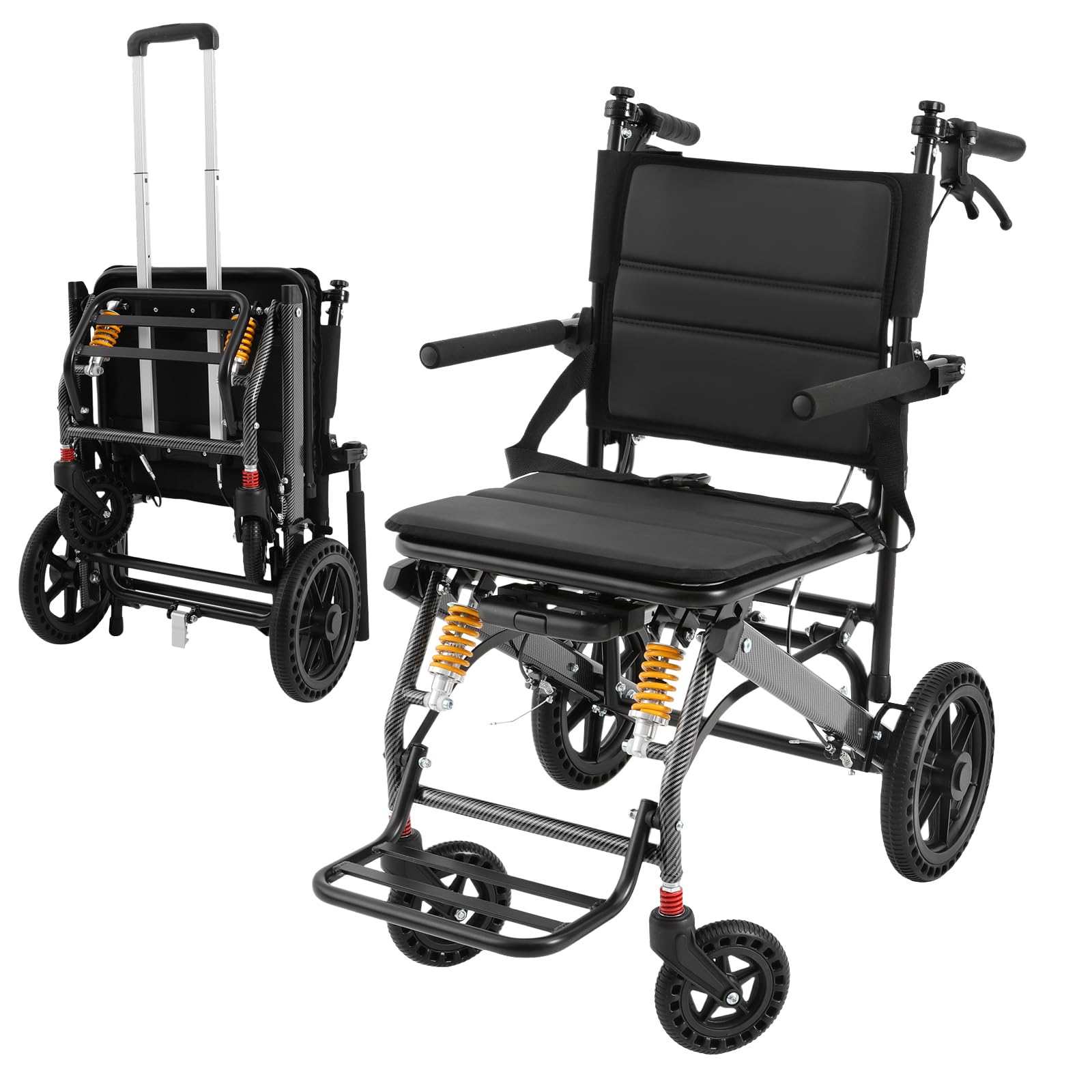 Silla de ruedas ultraligera plegable solo 11,88 kg – Silla de ruedas profesional de transporte y silla de ruedas de viaje con frenos de mano y cinturón de seguridad – hasta 100 kg de carga