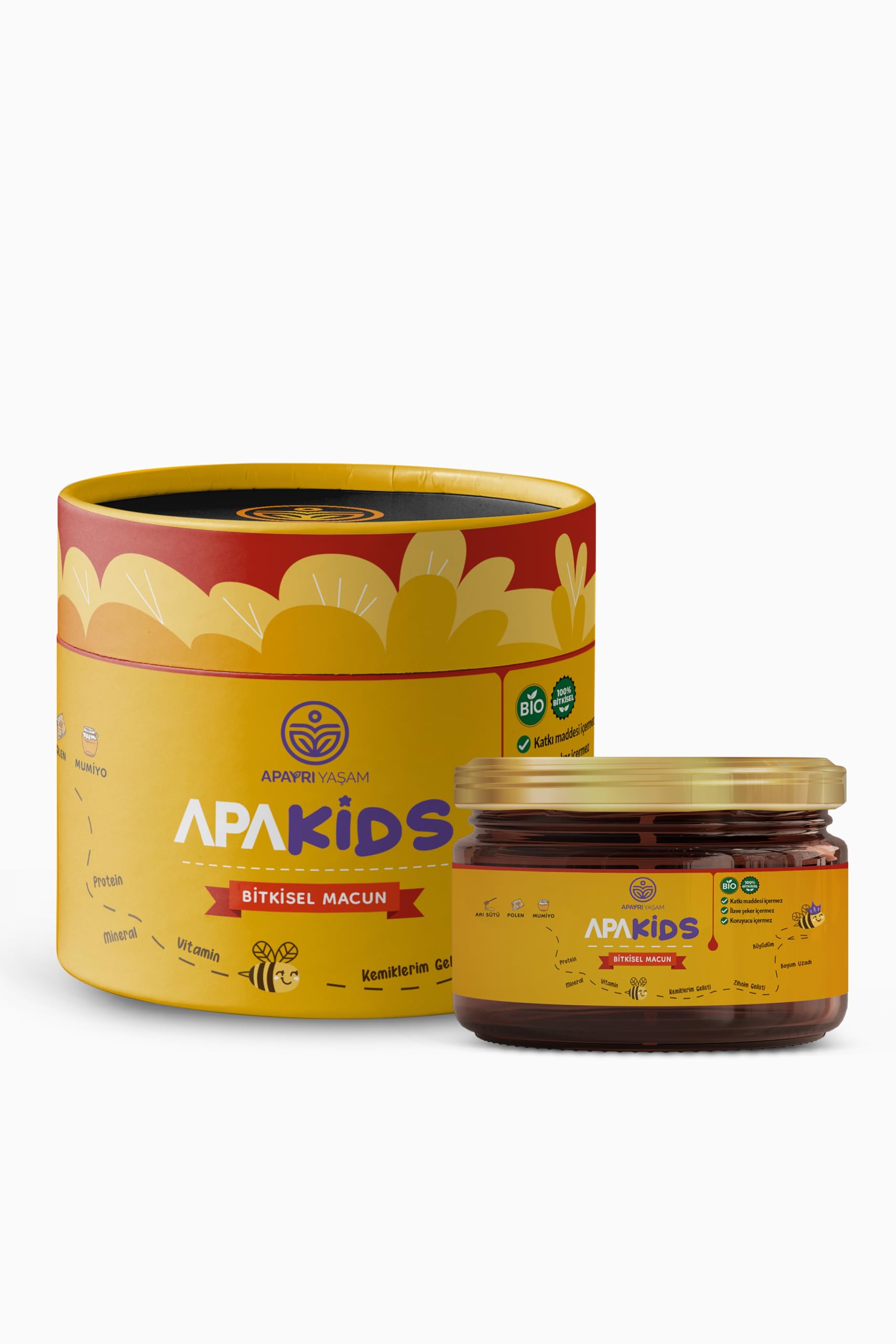 APAKİDS Çocuklara Özel Mumiyo, Arı Sütü, Polen Içeren Yoğunlaştırılmış Bio Macun%100 Bitkisel Apakids