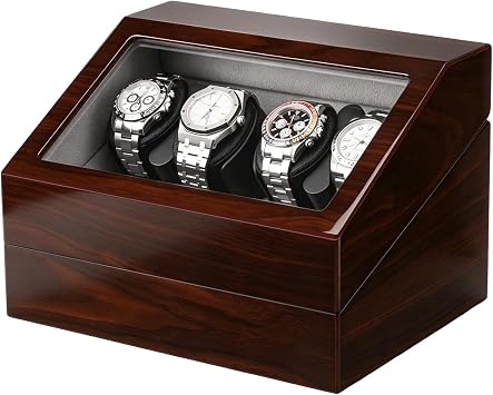Watch Winder Spinner for 4 Automatic Watches with 5 Storage Case | Multi-watch Winder Case with Quiet Motor,Handcrafted Piano Finish Wood Spinner for Mens & Womens Watches