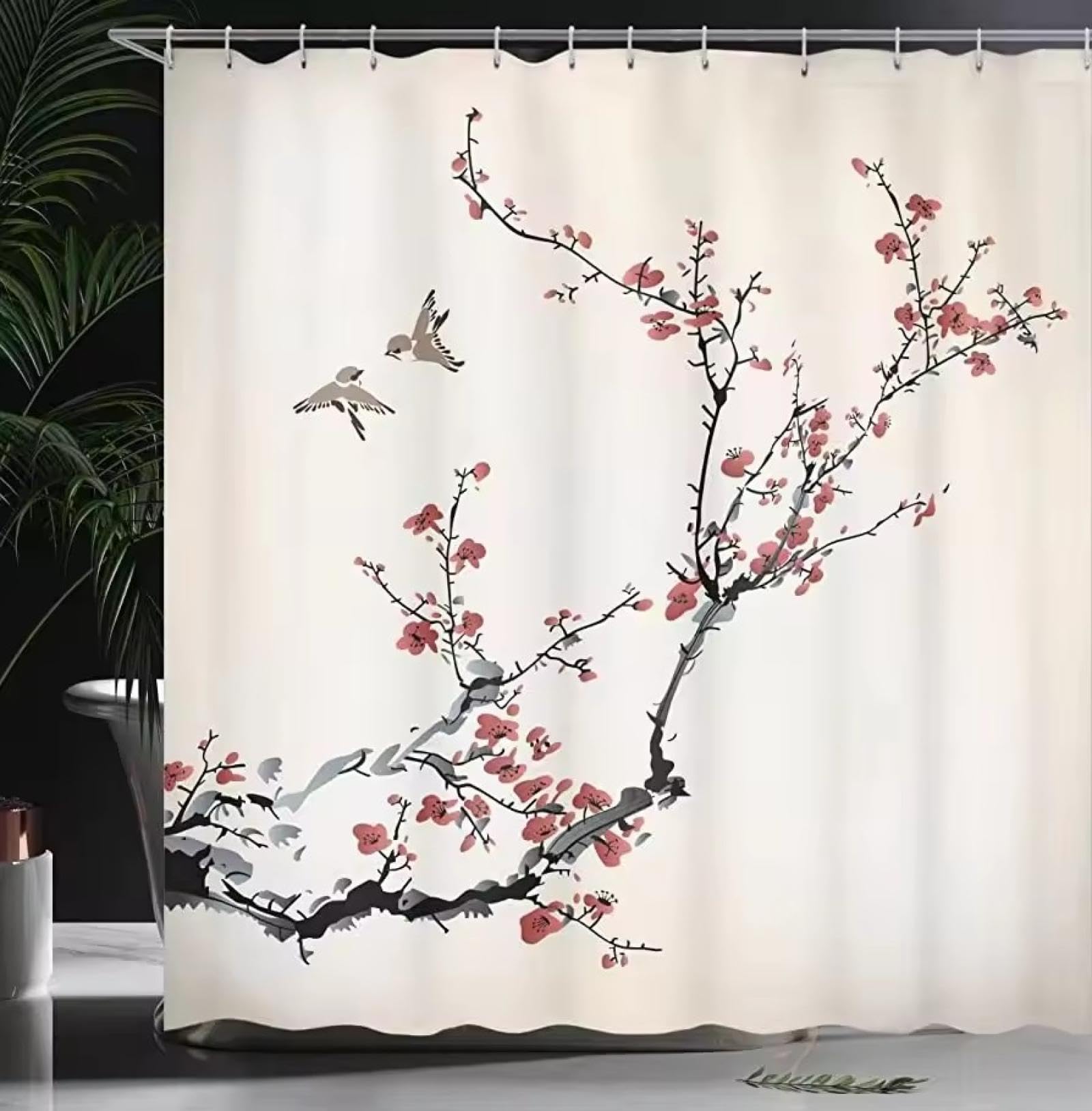 Rideau de douche fleurs tissu imperméable pring floral plante art créatif écran de bain 80x145cm