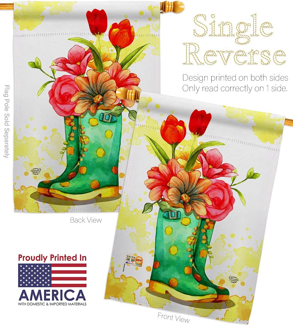 Spring Boots House Flag Garden Floral Sunflower Tulip Rose Orchid Lilies Season Springtime Flower Wreath Small Decorative Gift Yard Banner Made In USA 28 X 40