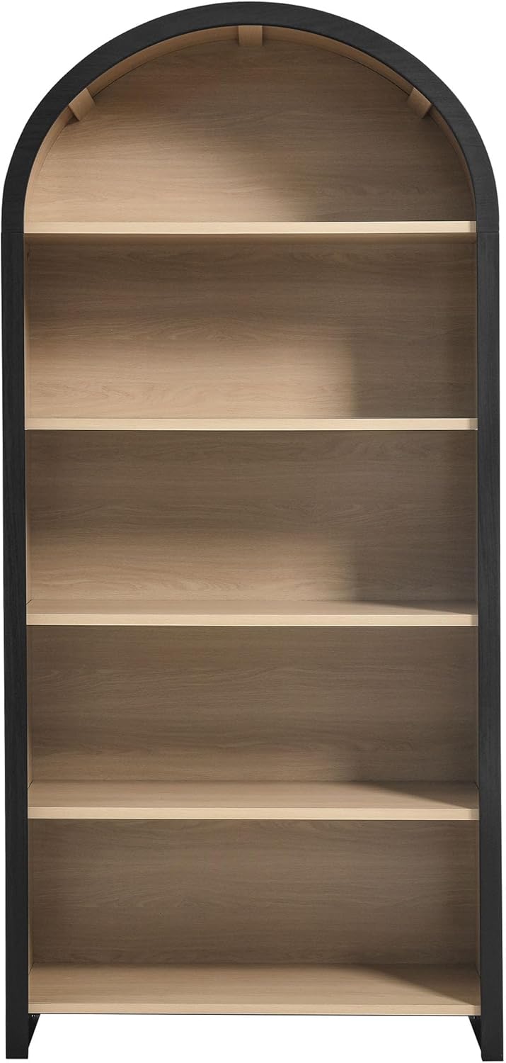 Modway Evie Modern Arched Wide Bookcase in Black - 76 Inch Open Shelf Display Cabinet - Stylish 5-Tier Bookshelf for Living Room, Dining Room, or Home Office