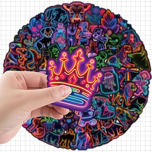 Miniatura 2 de Paquete de 50 calcomanías de neón Kawaii para botellas de agua, graffiti para niños, adolescentes y adultos, calcomanías impermeables de vinilo neón