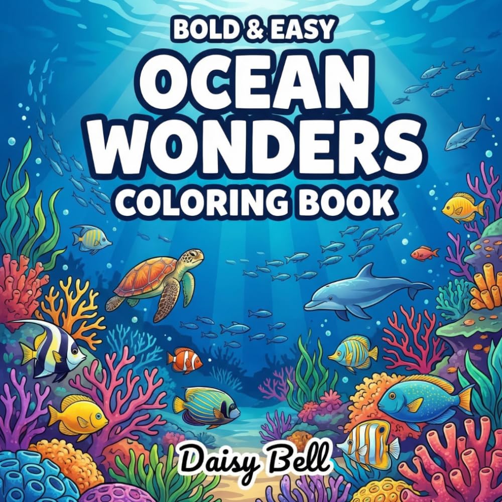 Ocean Wonders: Relaxing Bold and Easy Underwater Coloring Book for Adults and Kids Featuring Simple Marine Life Designs for Anxiety and Stress Relief