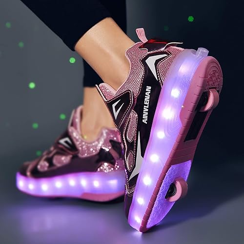 Miniatura 4 de Ylllu - Tenis de patinaje con ruedas LED USB para niños, zapatos con ruedas y luces para niños y niñas