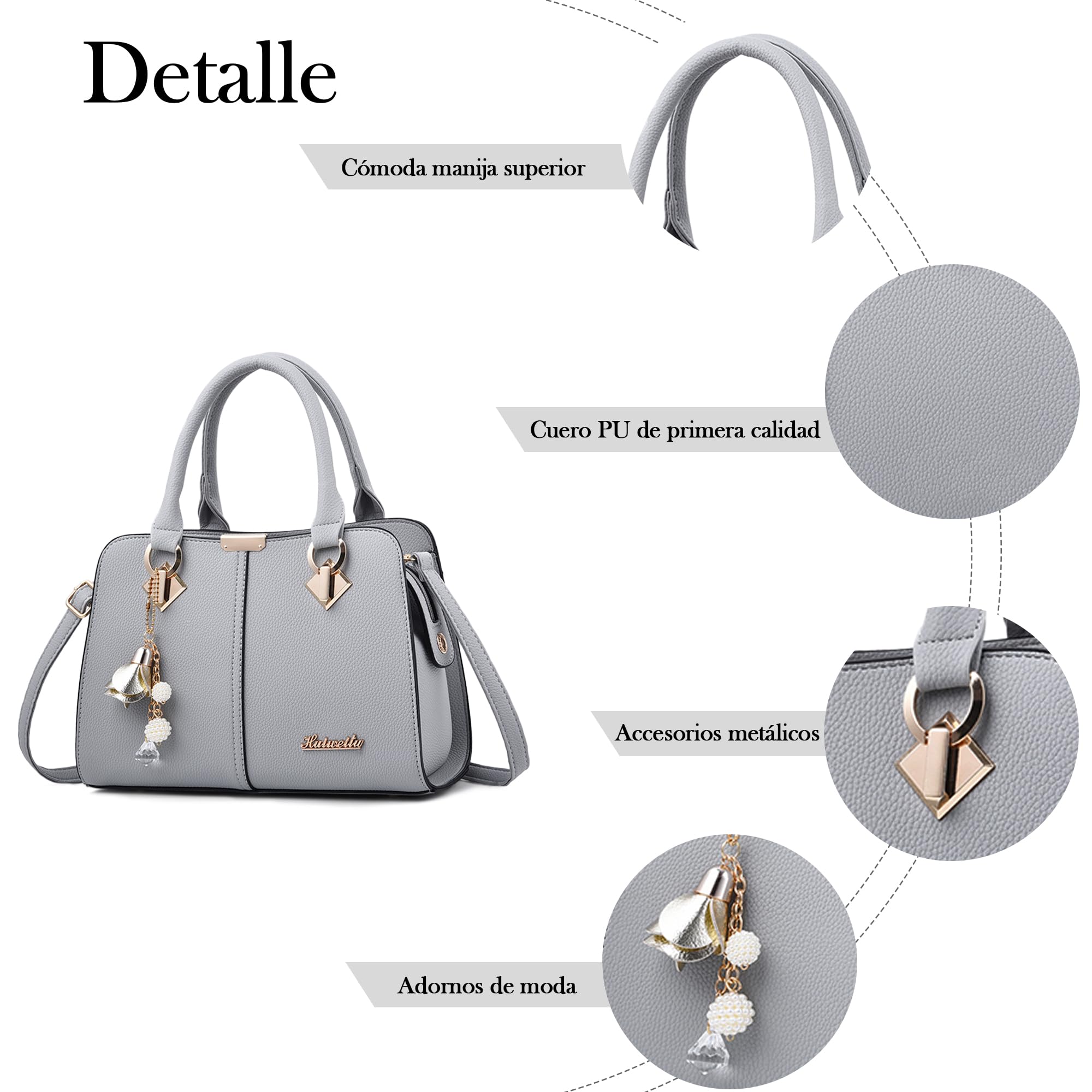 Bolsos para Mujer - Impermeable PU Cuero Múltiples Compartimentos Elegante Colgante Versátil para Trabajo Viajes Shopper Casual Diario Oficina Gris Elefante