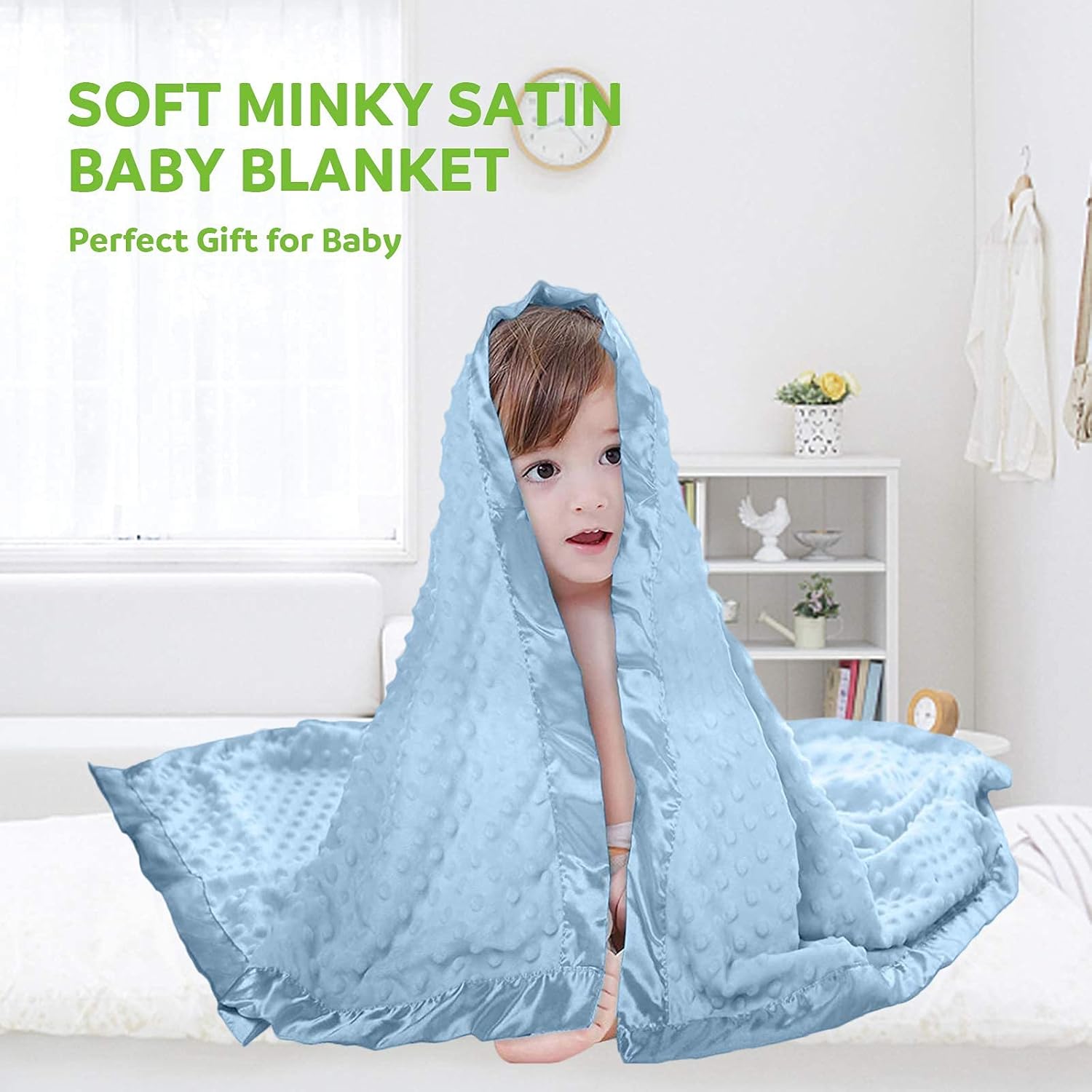 Pro Goleem Teddy Bear Security Blanket 16 Inch and Blue Satin Baby Blanket 30x40 Inch
