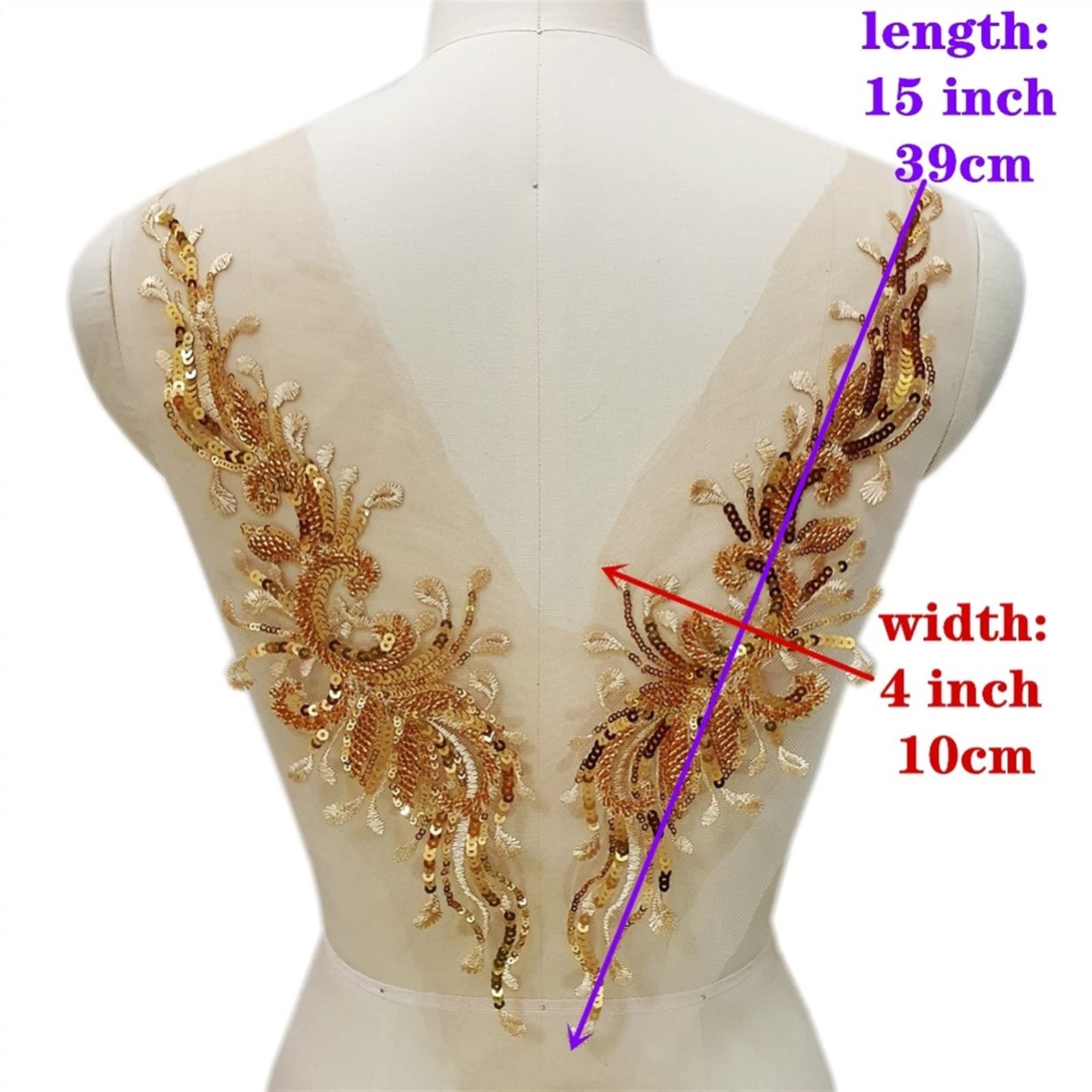 Uteruik Angel Wings Geborduurde Halslijn Trim Organza Applique Naaien Op Patches voor DIY Kleding Accessoires, 1 Paar (#A