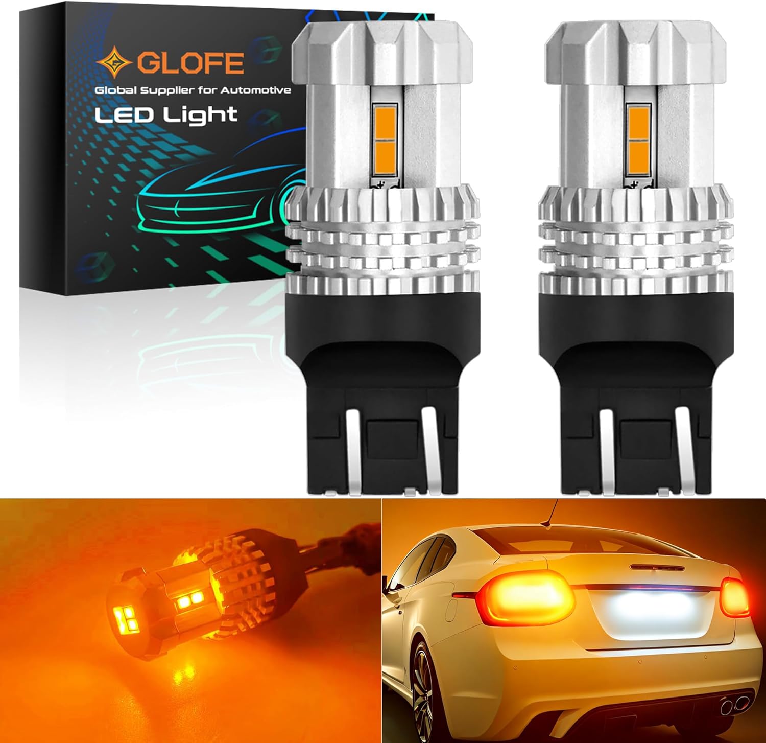 GLOFE LED Front/Rear Turn Signal Light Bulbs 7443 LED Bulbs