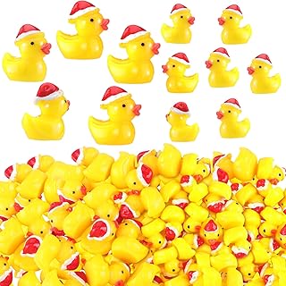 Marsui Christmas Charms Ducks Tiny Resin Ducks Decoration Mini Christmas Hat Duck Figures Micro Landscape Garden Aquarium Dollhouse Accessories for Xmas Birthday Party Ornaments(100 Pcs)