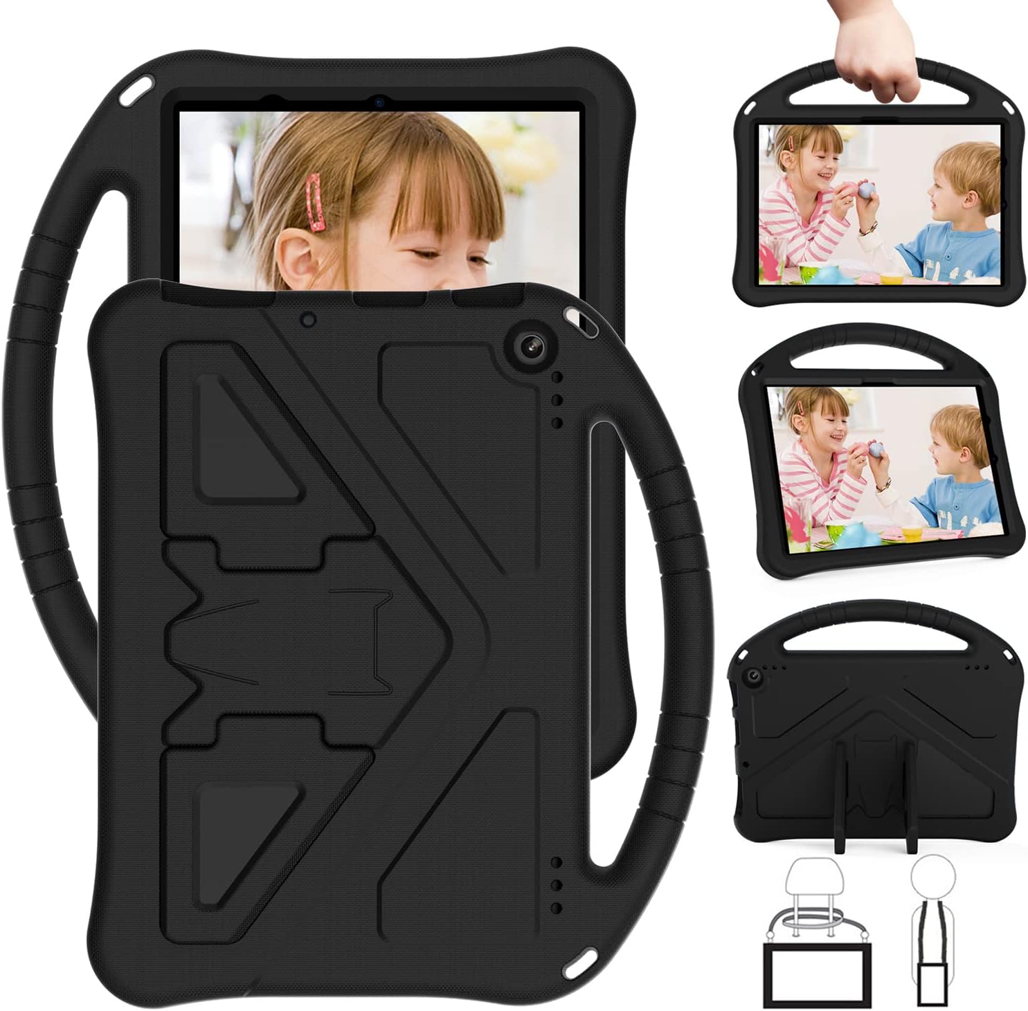 EabHulie Case for Fire HD 10/10 Plus 10.1" 11th Gen 2021, Kids Friendly Durable Lightweight Handle Stand Shockproof Protective Cover Black