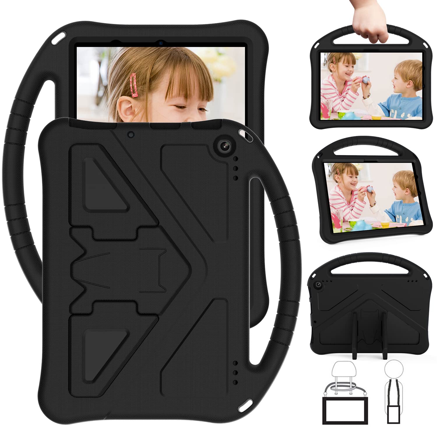 Case for Fire HD 10/10 Plus 10.1" 11th Gen 2021, Kids Friendly Durable Lightweight Handle Stand Shockproof Protective Cover Black