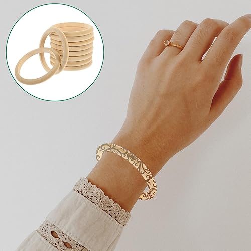Miniatura 2 de EXCEART 10 pulseras y medallones de madera, artesanías hechas a mano con anillos de madera natural