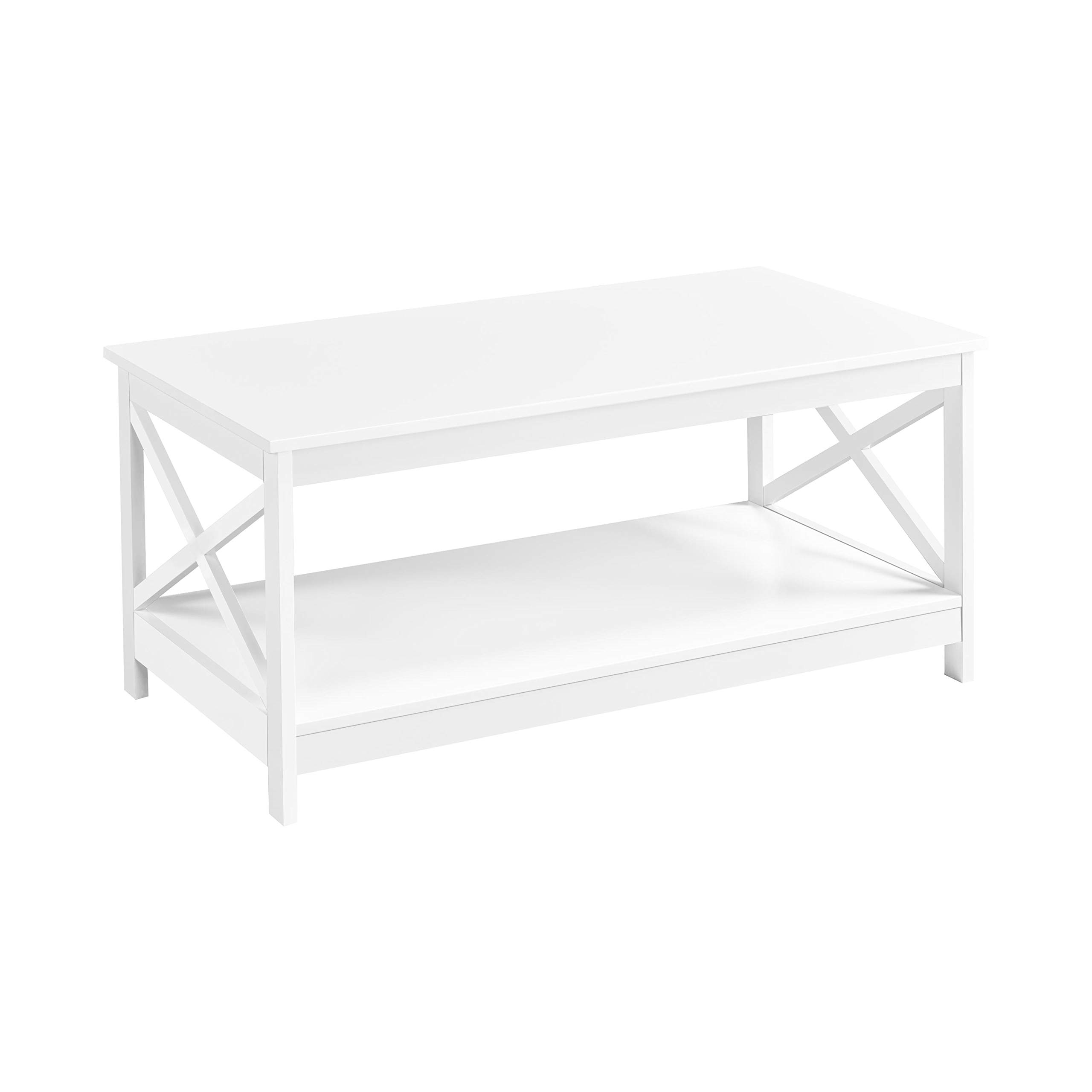 Yaheetech Kaffeetisch mit X-förmige Rahmen, Sofatisch, 100×50×45 cm Weiß | Beistelltisch mit Viel Stauraum Couchtisch mit Ablagefläche