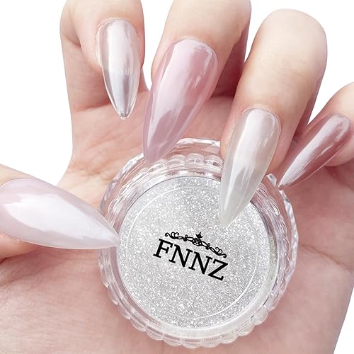 FNNZ White Chrome Nail Powder, Clear Glazed Donut Mermaid Aurora