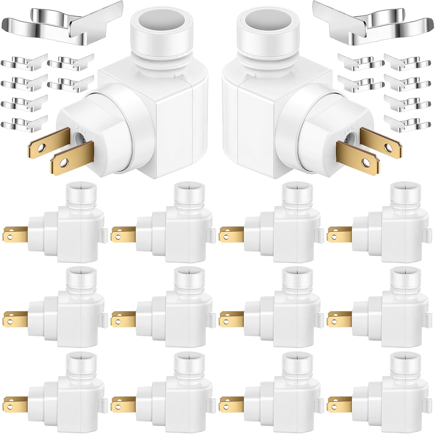 Reginary 12 Sets Night Light Base 360° Plug in Night Light Module Rotating Lamp Plug with On/Off Switch and Metal Clips Plastic Swivel Wall for Making Lamp (White)