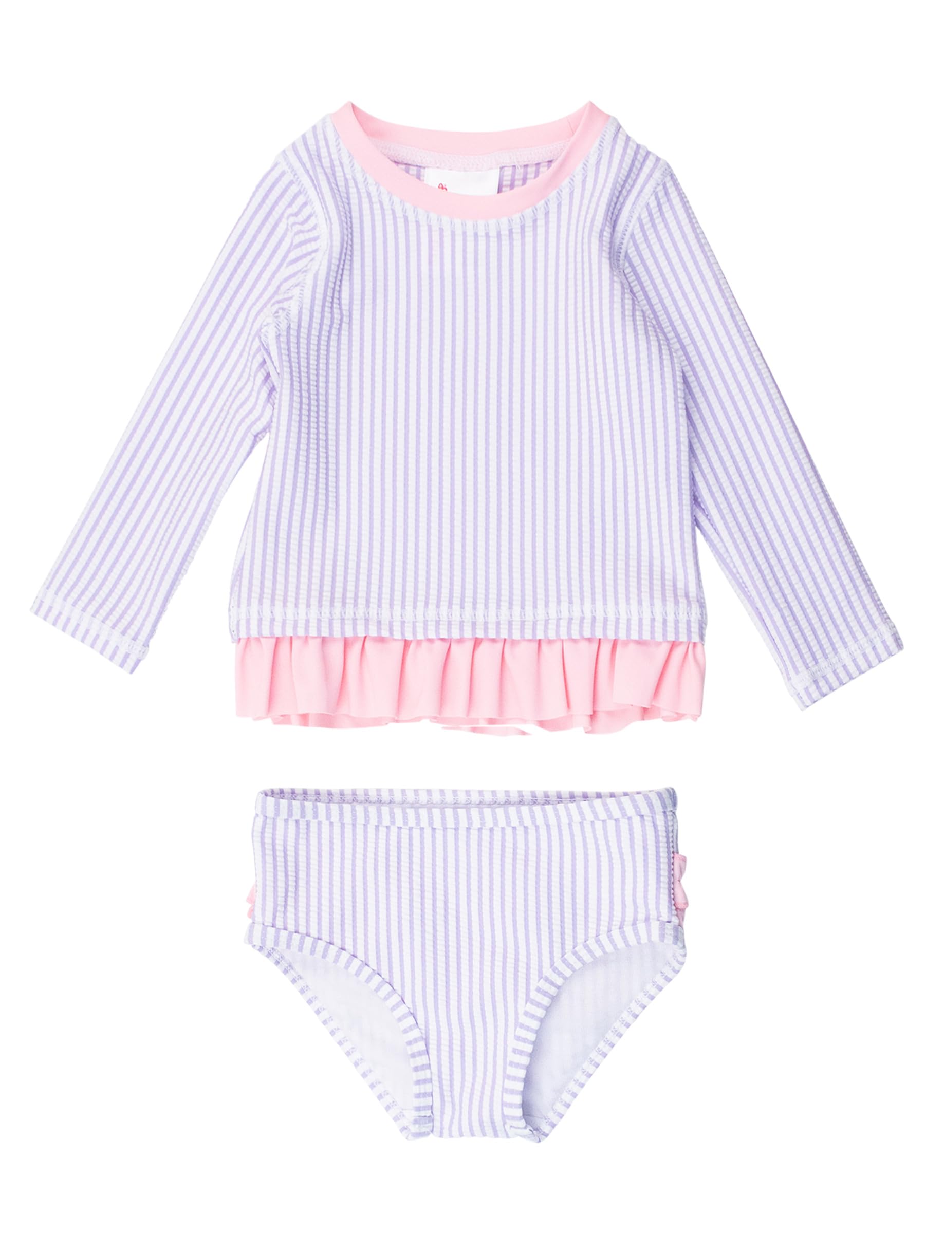RuffleButts Baby Toddler Girls Seersucker Long Sleeve Rash Guard Bikini