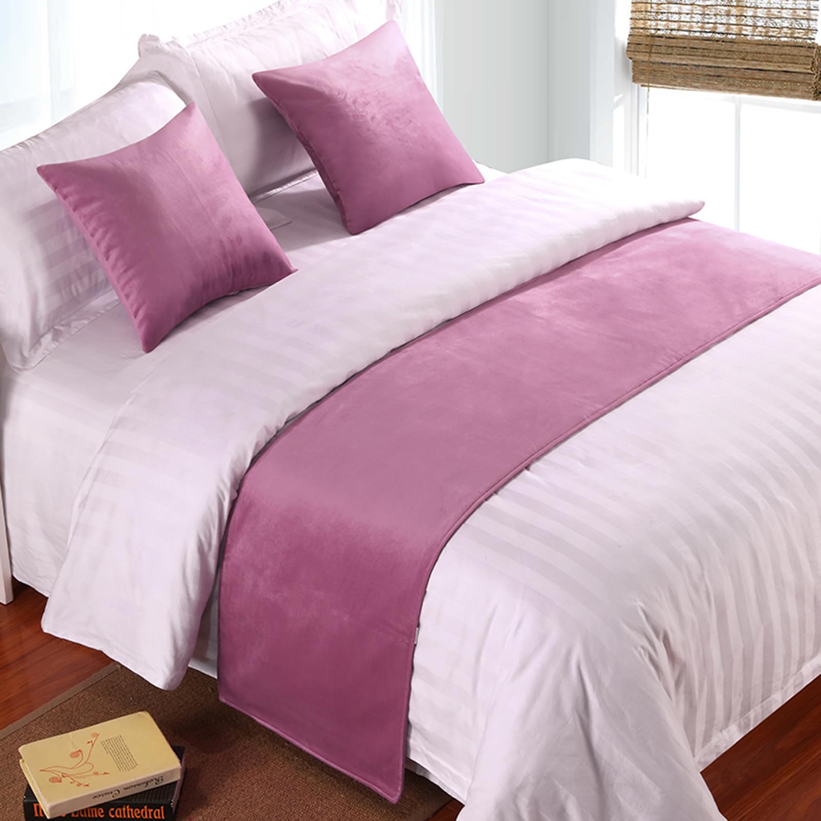 QRGMKL Premium Velvet Bed Runners Bedspread, Soft No Fading Bed Scarf Runner for Bedroom Wedding Room Home Hotel Bedding Decorations-Pink||210X50cm for 1.5m Bed