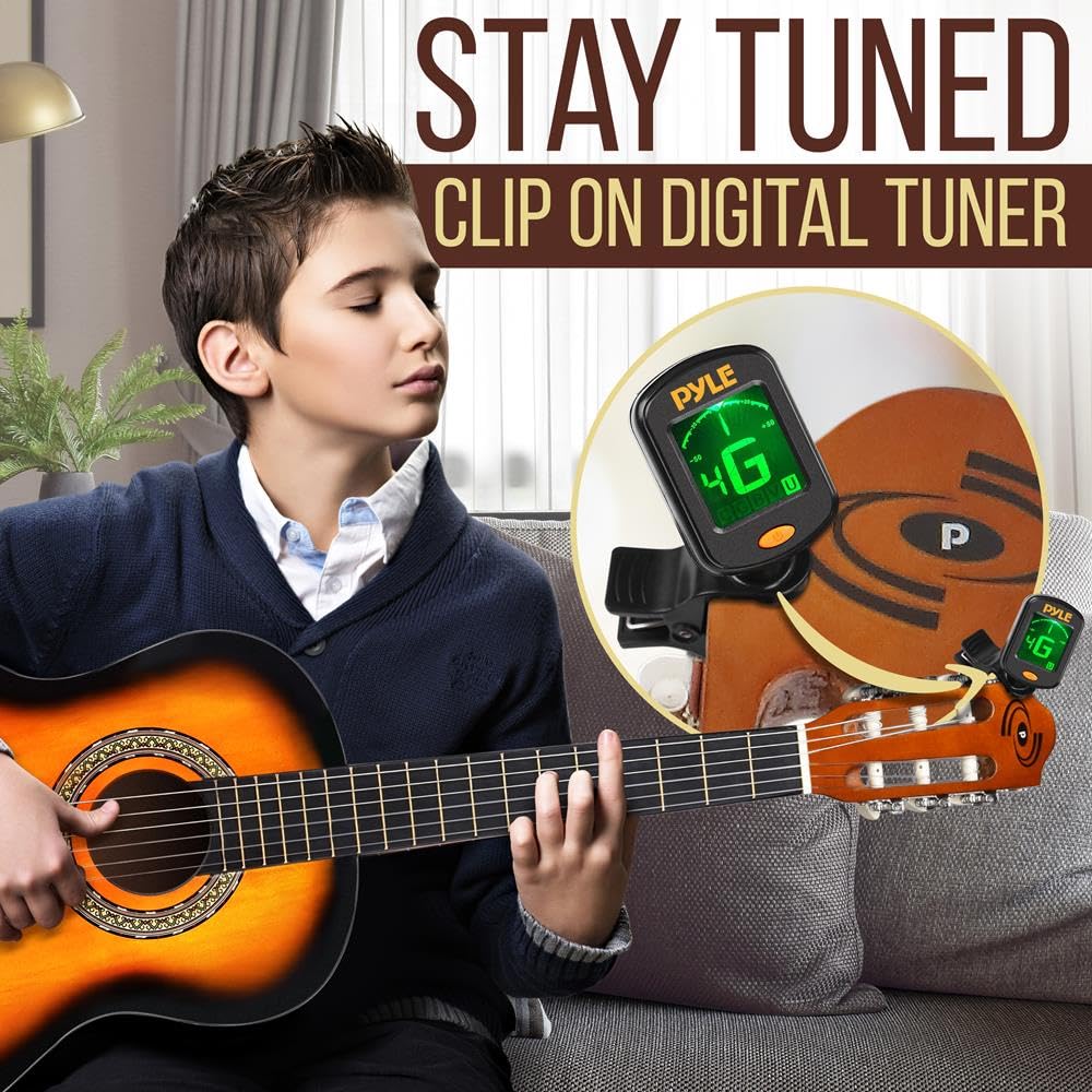 Pyle klasyczna gitara akustyczna 36" dla początkujących – gitara 6-strunowa w rozmiarze 3/4 Junior z drewna lipowego, z pokrowcem, stroikiem, nylonowymi strunami, kostkami i paskiem na ramię