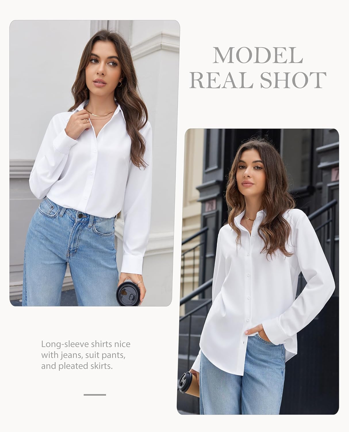 siliteelon Button Down Shirts for Women Stain Shield Long Sleeve Dress Shirts Wrinkle-Free Collared Work Office Blouses - Image 6