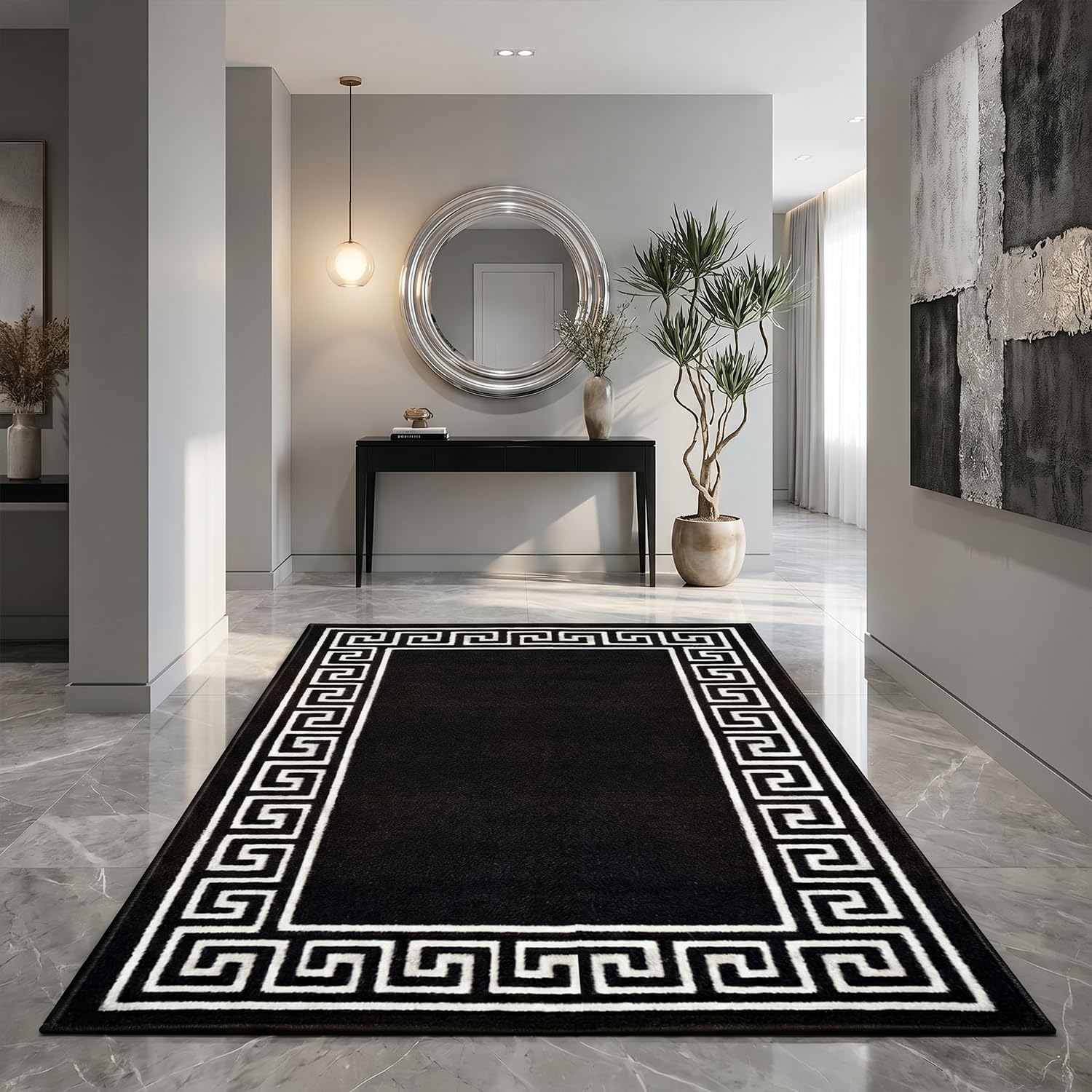Rugs Garden - Althea Washable Hallway Carpet Runners, Non-Slip Floor Mats for Kitchen, Living Room, Corridor, Entryway, Door Entrances (Black& White, 66x220cm)